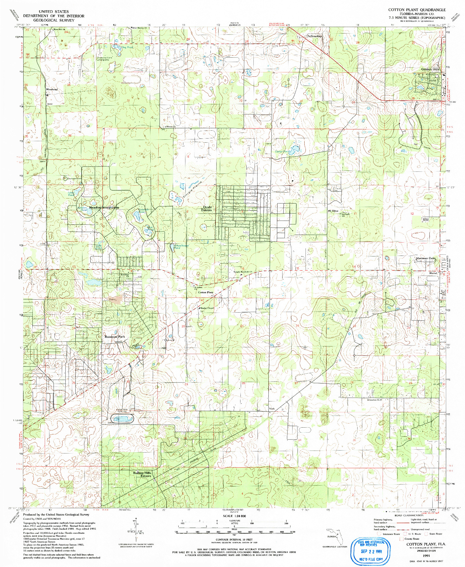 USGS 1:24000-SCALE QUADRANGLE FOR COTTON PLANT, FL 1991