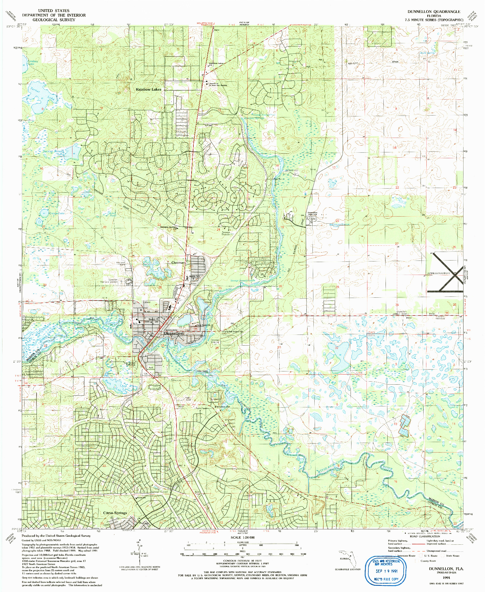 USGS 1:24000-SCALE QUADRANGLE FOR DUNNELLON, FL 1991