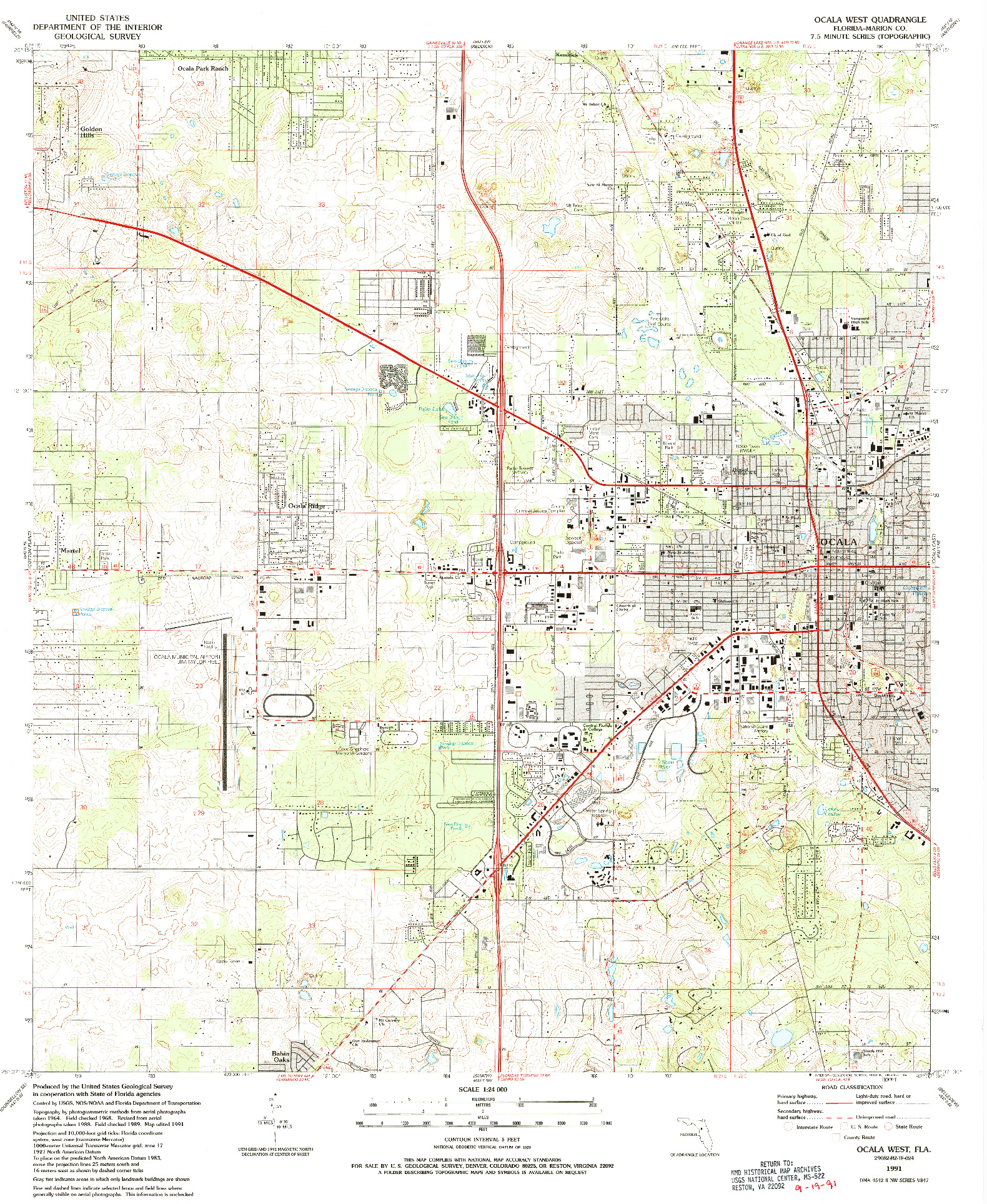 USGS 1:24000-SCALE QUADRANGLE FOR OCALA WEST, FL 1991