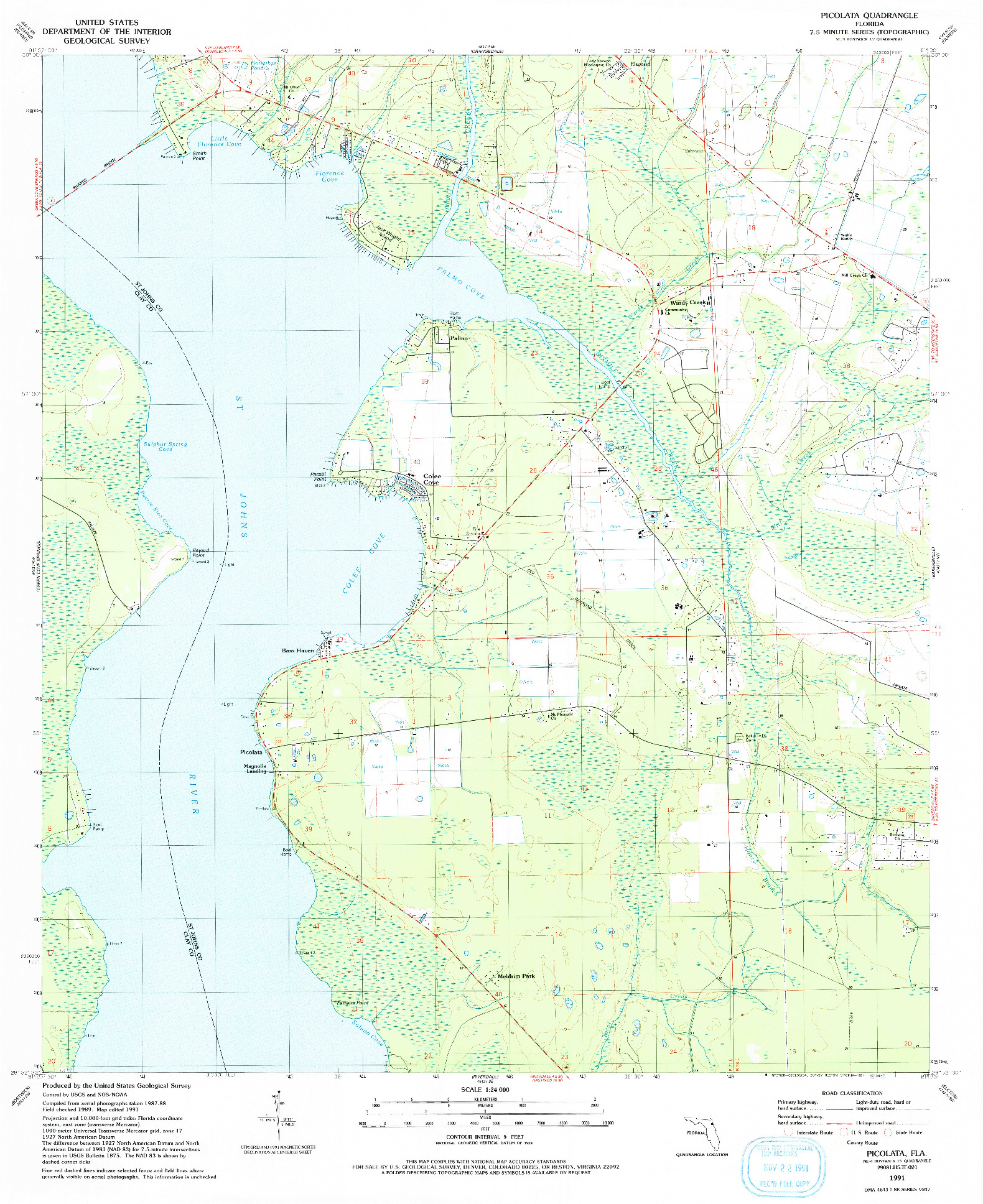 USGS 1:24000-SCALE QUADRANGLE FOR PICOLATA, FL 1991