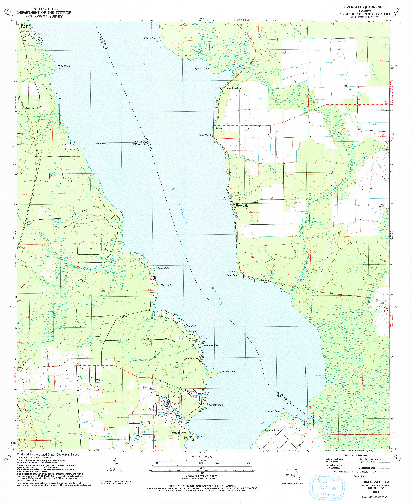 USGS 1:24000-SCALE QUADRANGLE FOR RIVERDALE, FL 1991