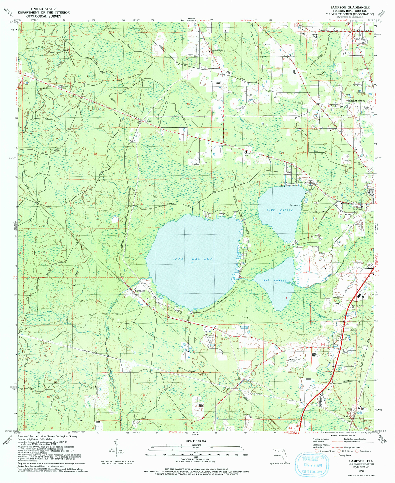 USGS 1:24000-SCALE QUADRANGLE FOR SAMPSON, FL 1991