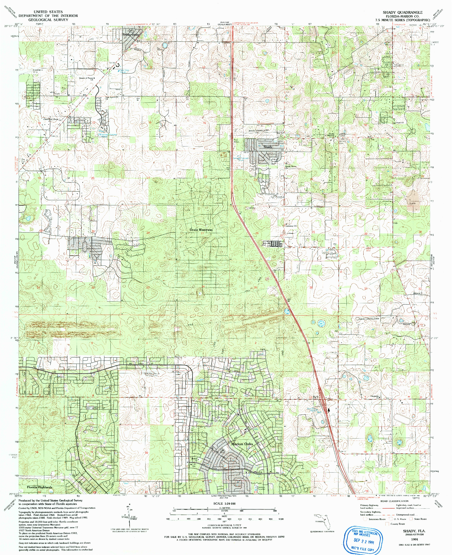 USGS 1:24000-SCALE QUADRANGLE FOR SHADY, FL 1991