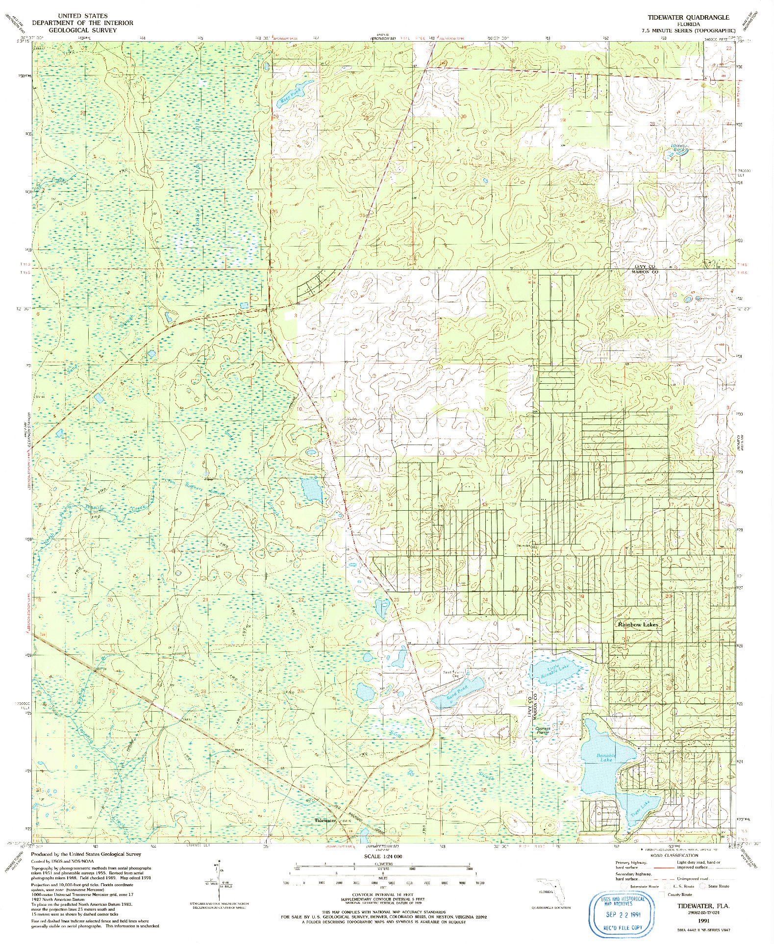 USGS 1:24000-SCALE QUADRANGLE FOR TIDEWATER, FL 1991