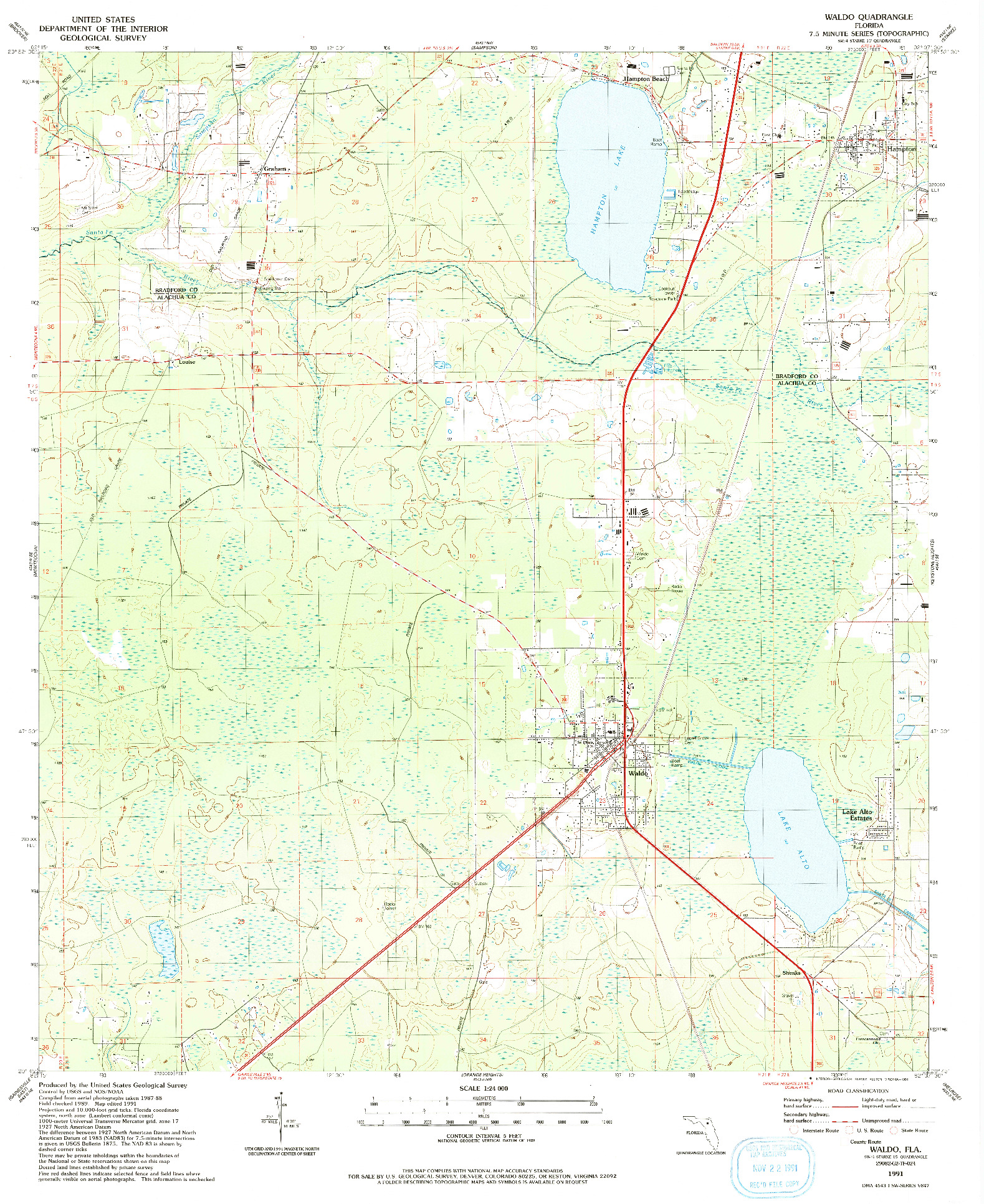 USGS 1:24000-SCALE QUADRANGLE FOR WALDO, FL 1991