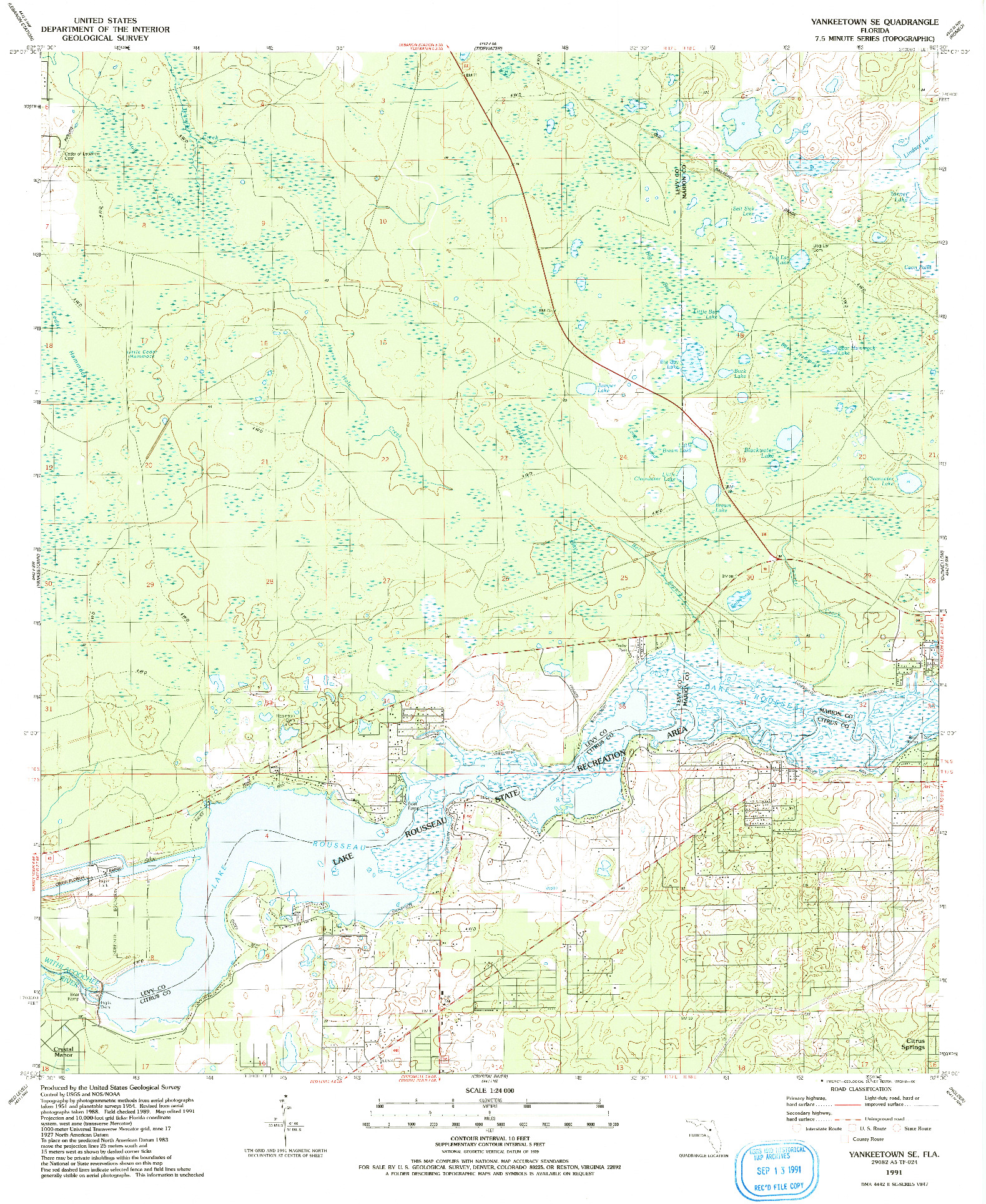USGS 1:24000-SCALE QUADRANGLE FOR YANKEETOWN SE, FL 1991