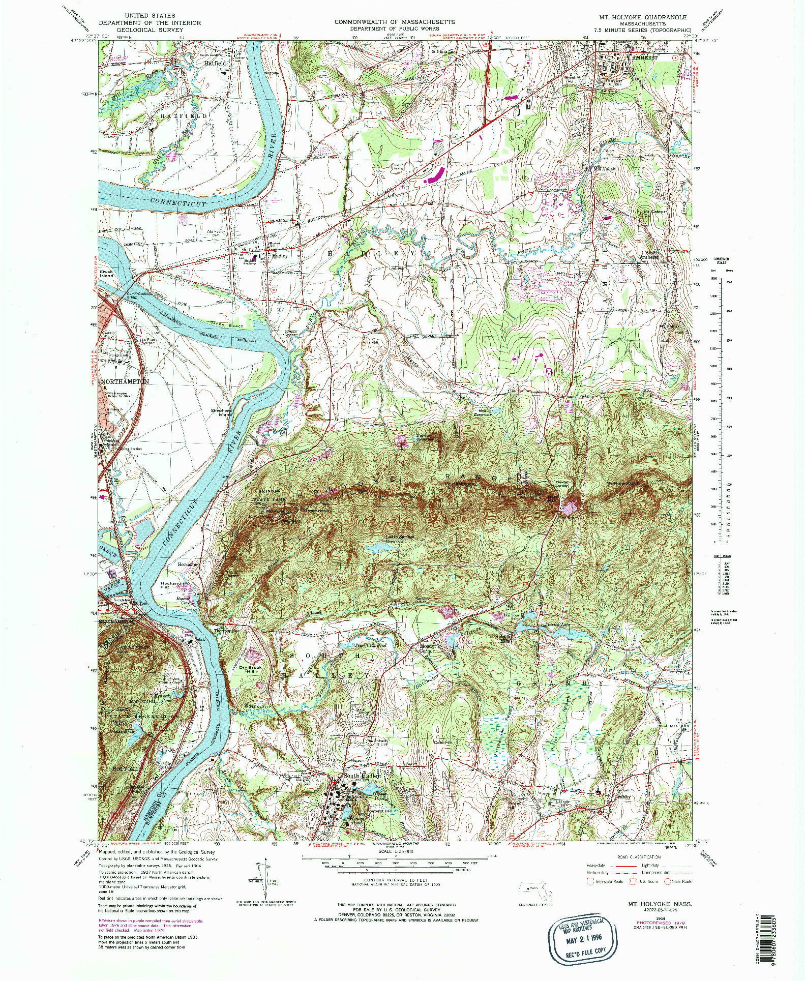 USGS 1:25000-SCALE QUADRANGLE FOR MT HOLYOKE, MA 1964