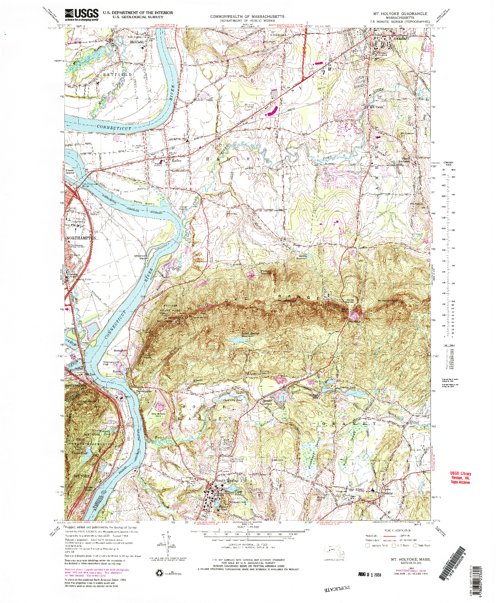 USGS 1:25000-SCALE QUADRANGLE FOR MT HOLYOKE, MA 1964