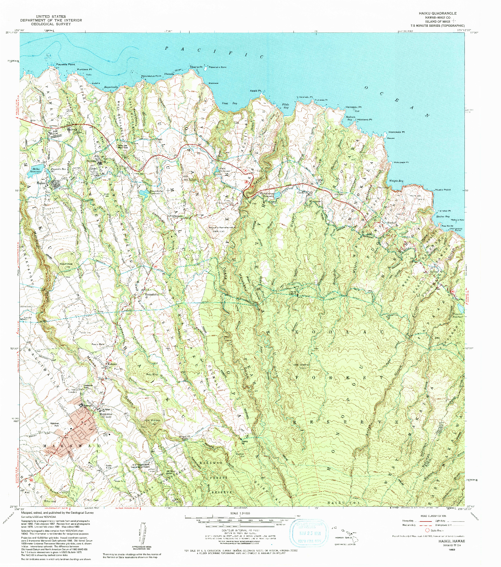 USGS 1:24000-SCALE QUADRANGLE FOR HAIKU, HI 1983