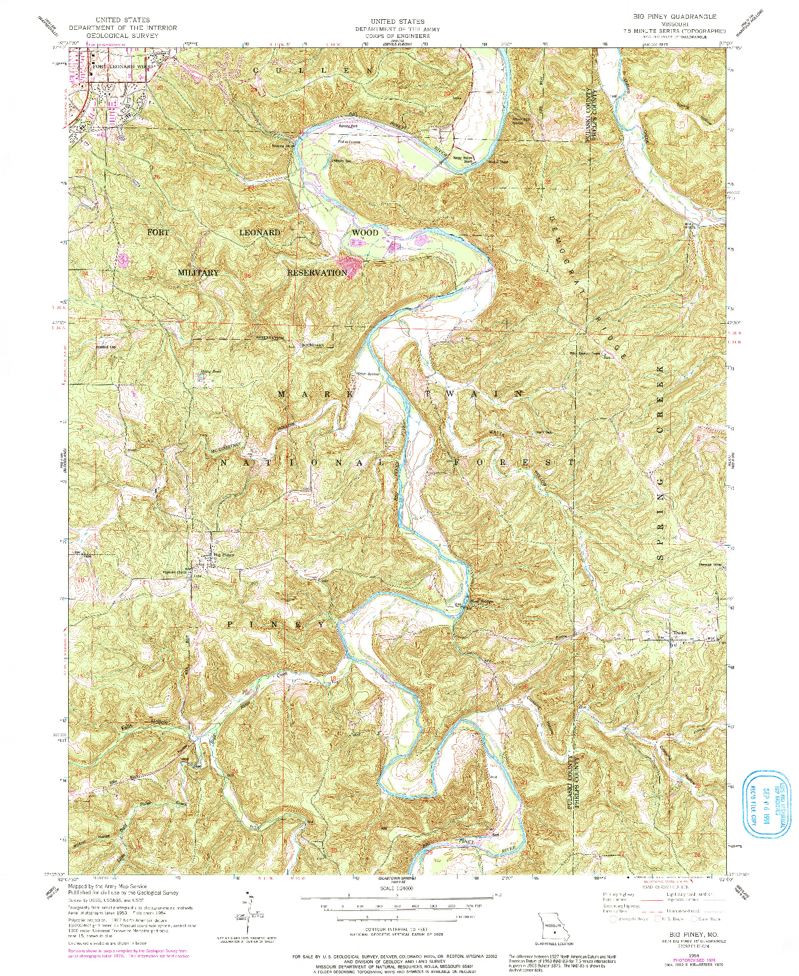 USGS 1:24000-SCALE QUADRANGLE FOR BIG PINEY, MO 1954