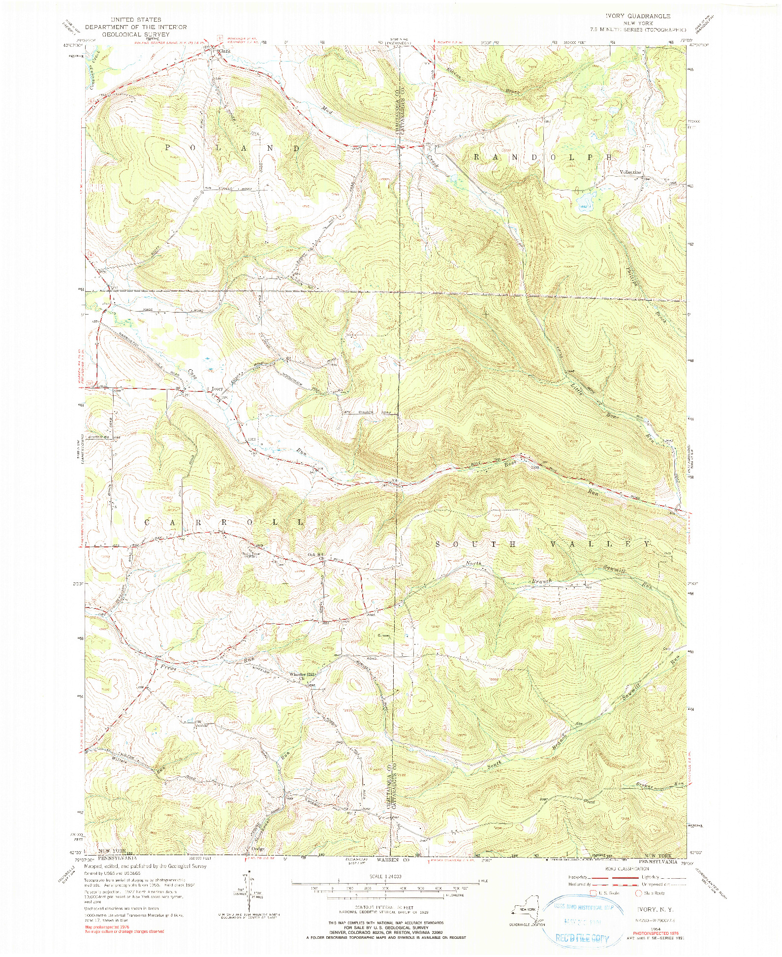 USGS 1:24000-SCALE QUADRANGLE FOR IVORY, NY 1954