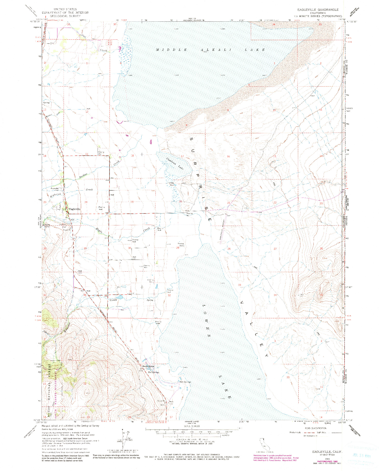 USGS 1:24000-SCALE QUADRANGLE FOR EAGLEVILLE, CA 1963