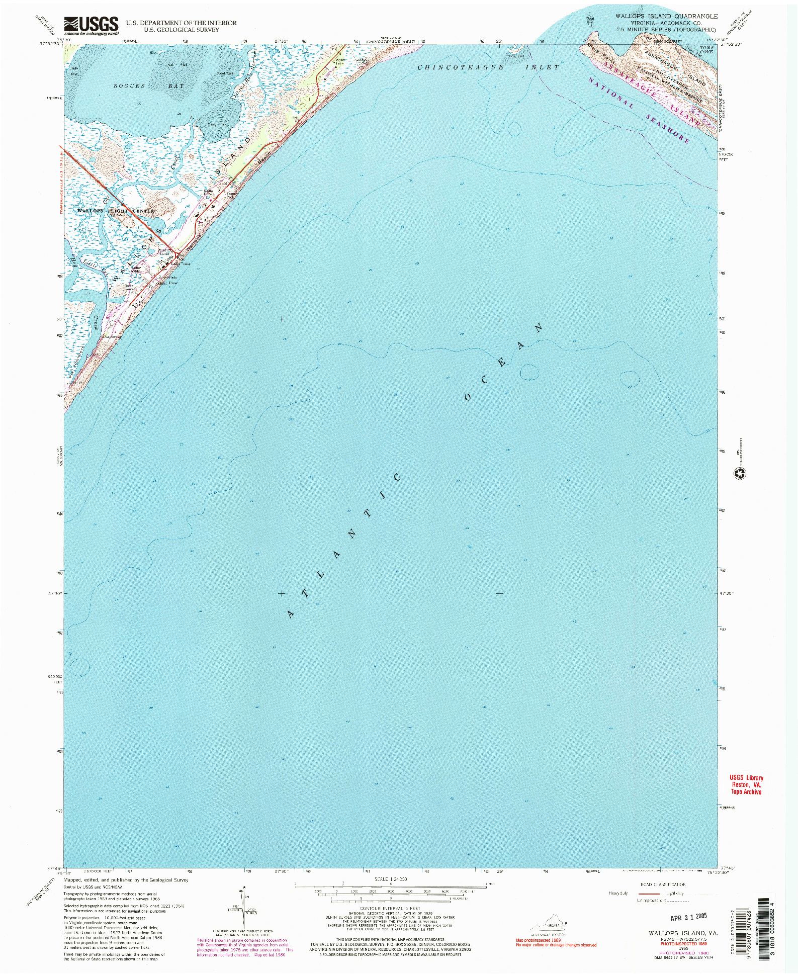 USGS 1:24000-SCALE QUADRANGLE FOR WALLOPS ISLAND, VA 1965