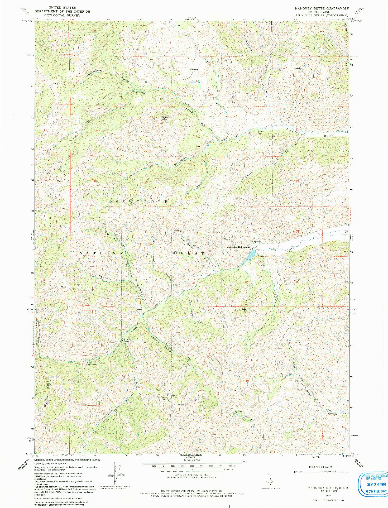 USGS 1:24000-SCALE QUADRANGLE FOR MAHONEY BUTTE, ID 1967