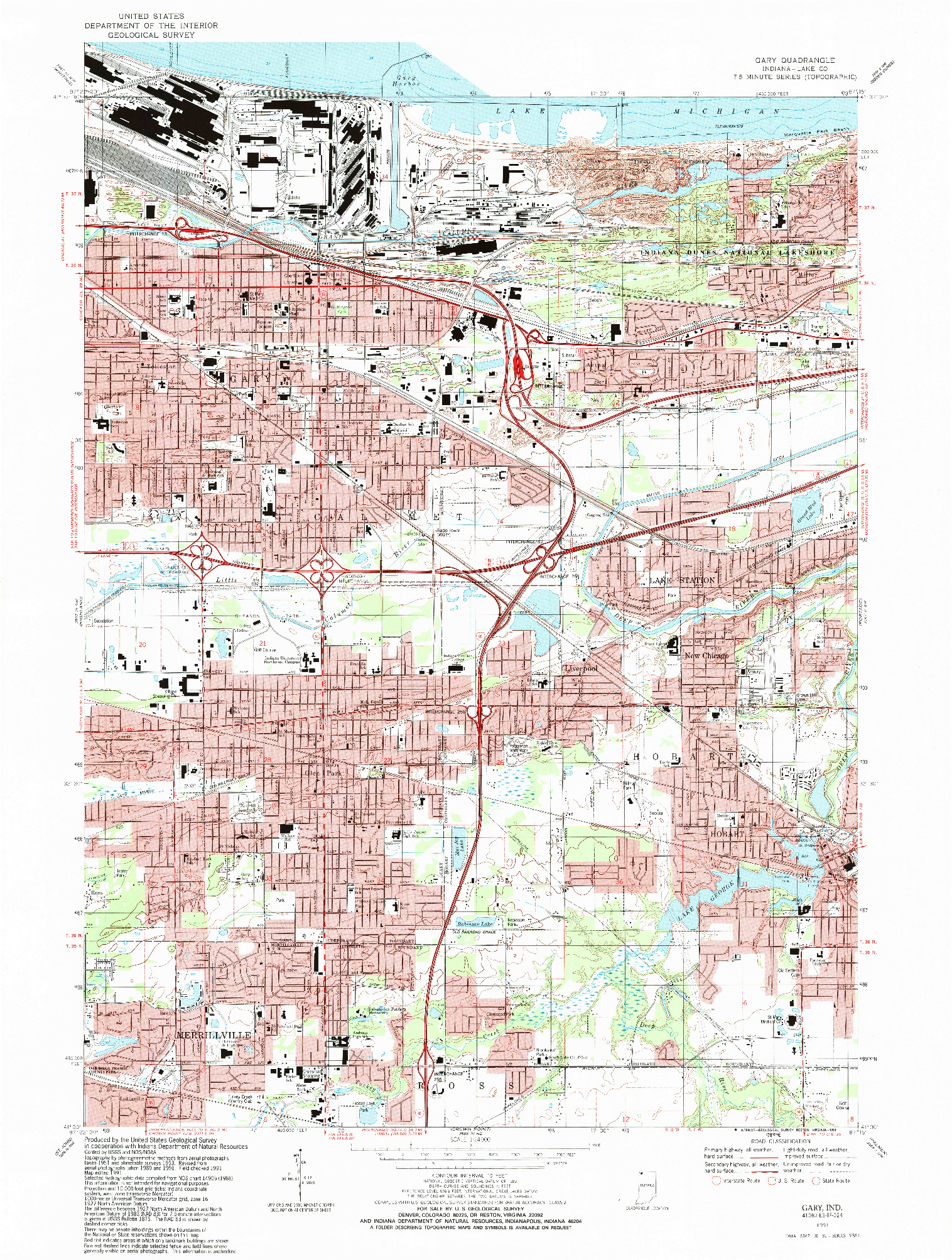 USGS 1:24000-SCALE QUADRANGLE FOR GARY, IN 1991