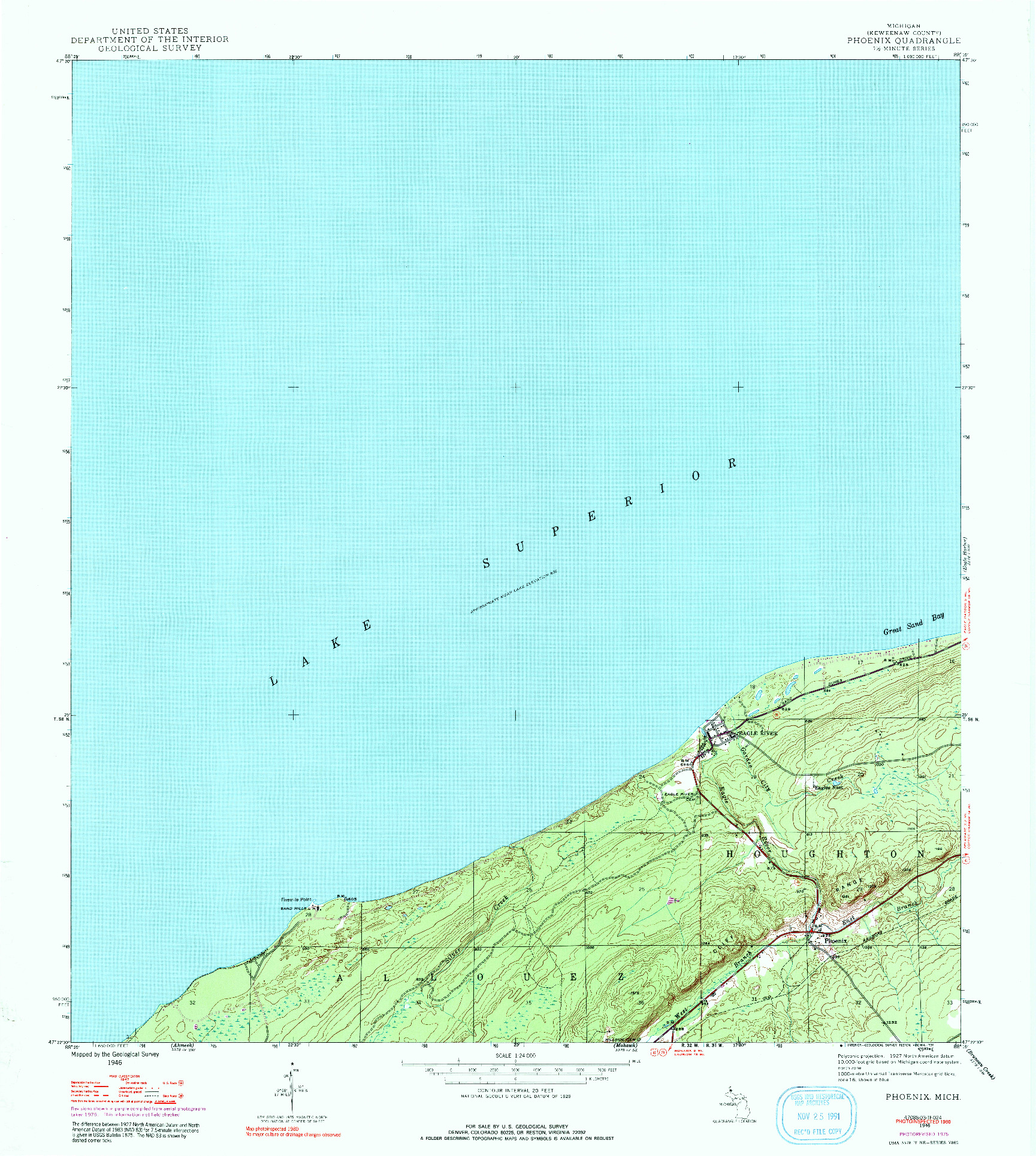 USGS 1:24000-SCALE QUADRANGLE FOR PHOENIX, MI 1946