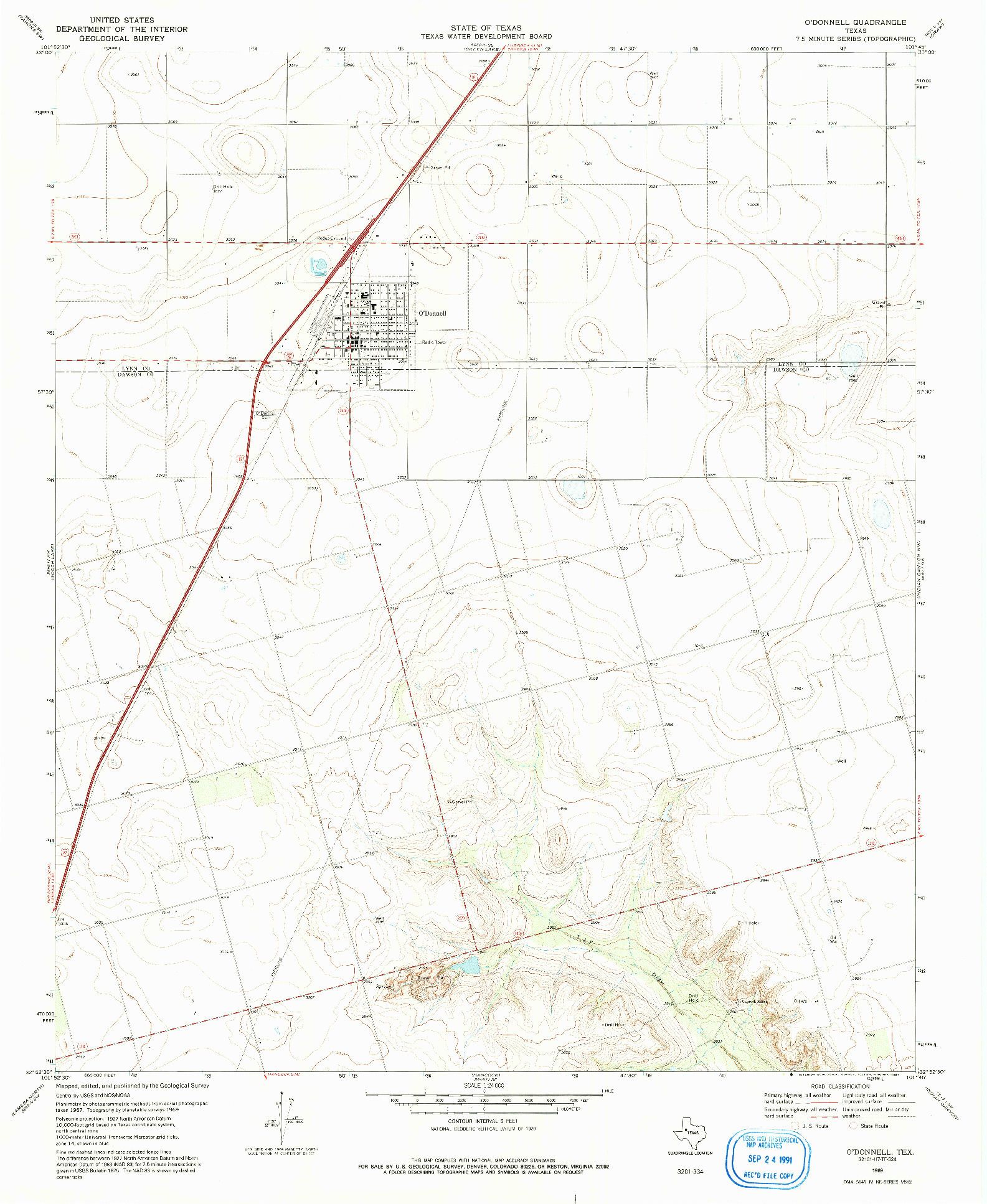 USGS 1:24000-SCALE QUADRANGLE FOR O'DONNELL, TX 1969