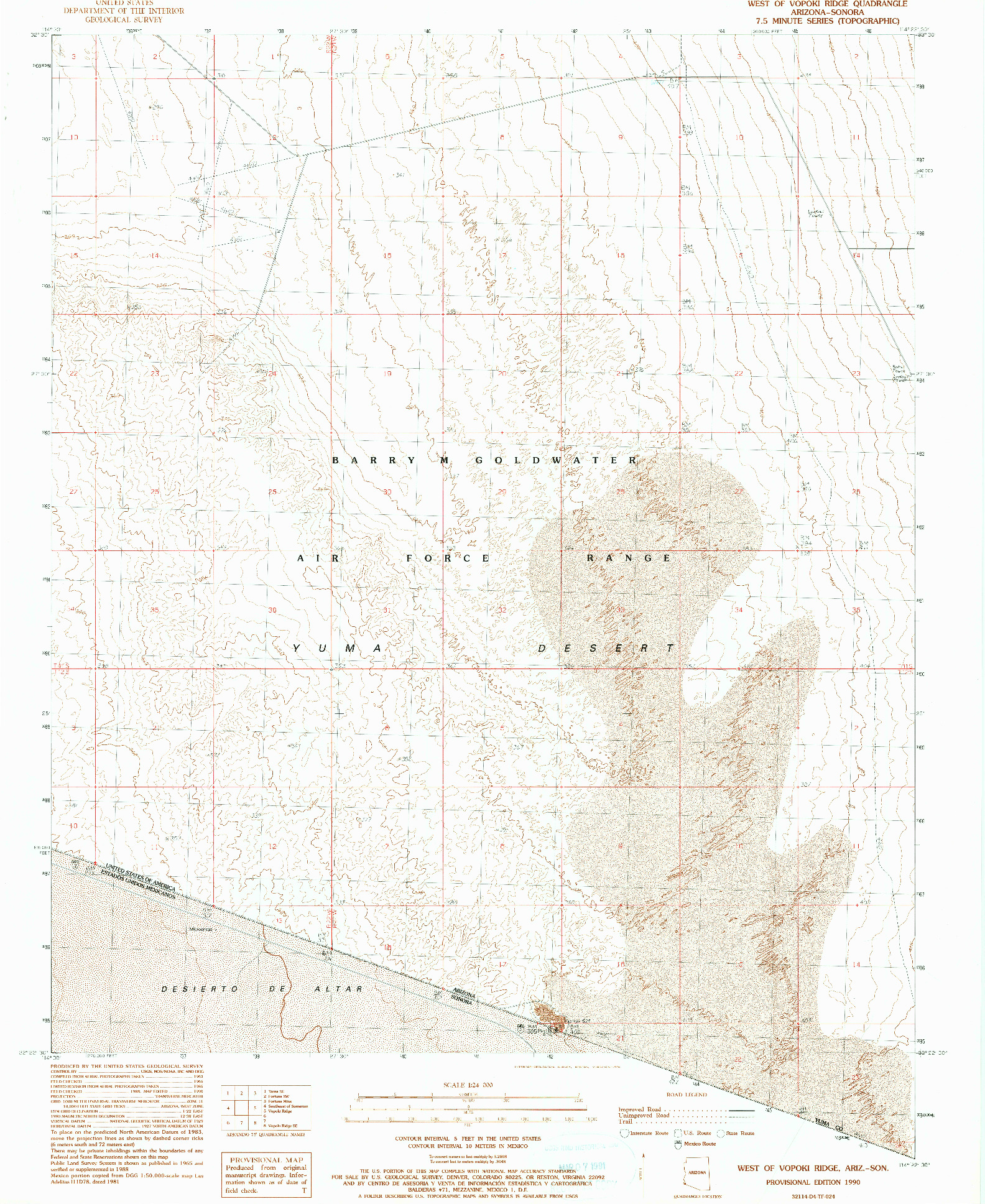 USGS 1:24000-SCALE QUADRANGLE FOR WEST OF VOPOKI RIDGE, AZ 1990