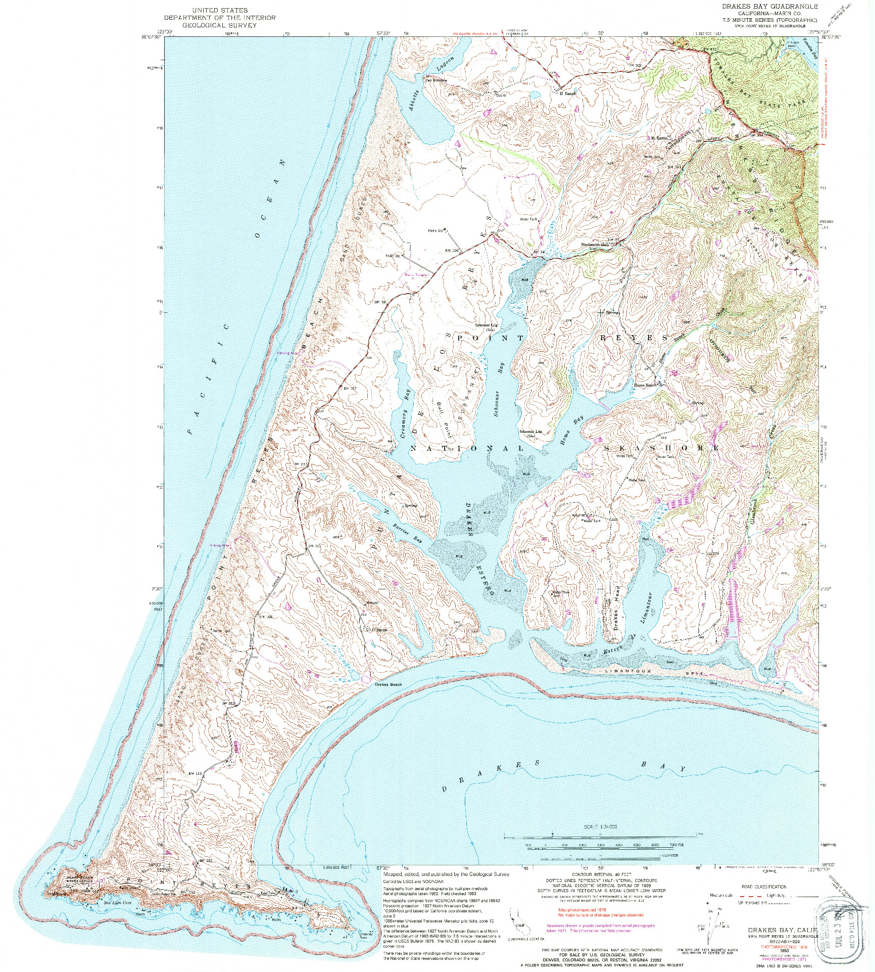 USGS 1:24000-SCALE QUADRANGLE FOR DRAKES BAY, CA 1953