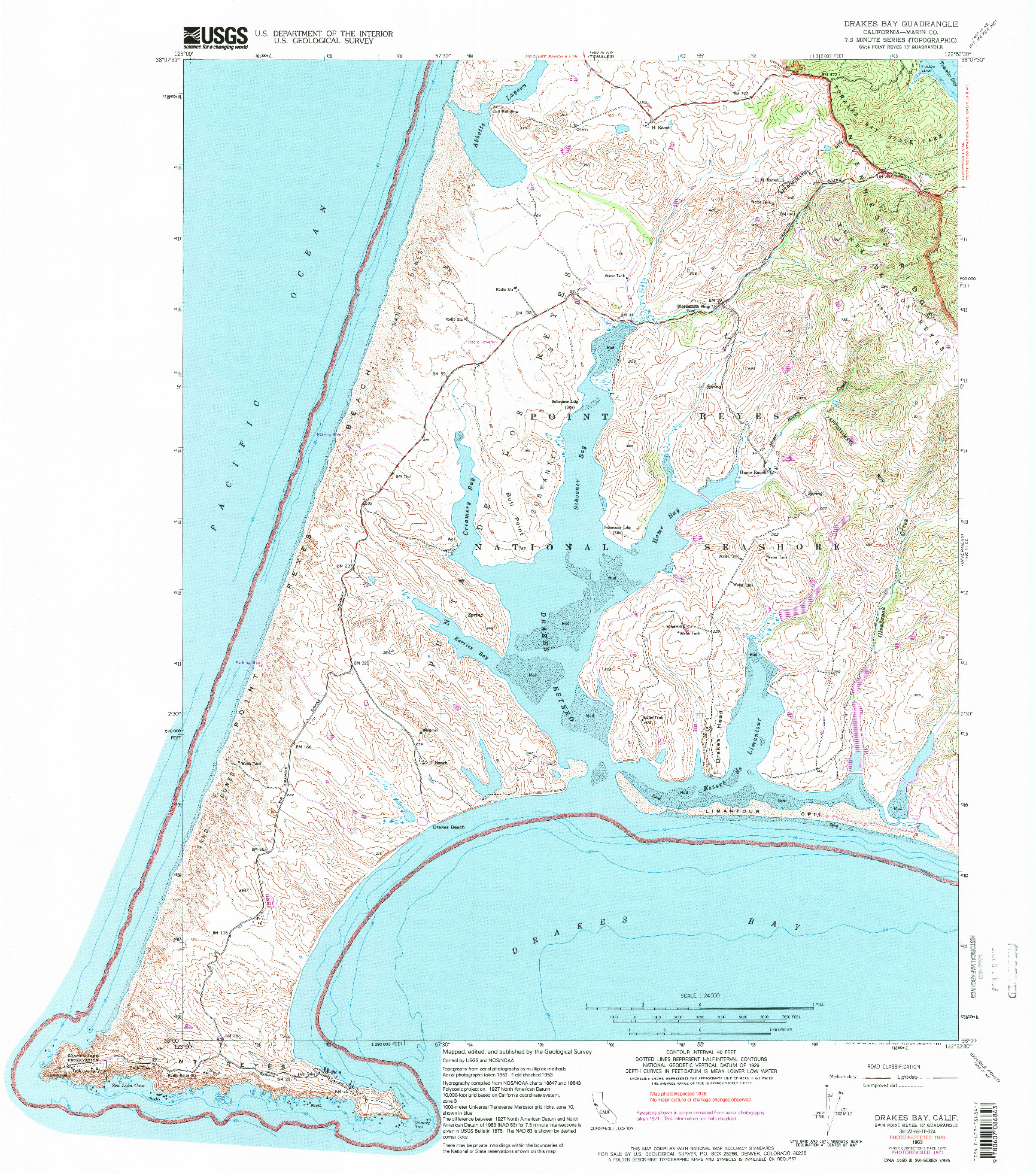 USGS 1:24000-SCALE QUADRANGLE FOR DRAKES BAY, CA 1953