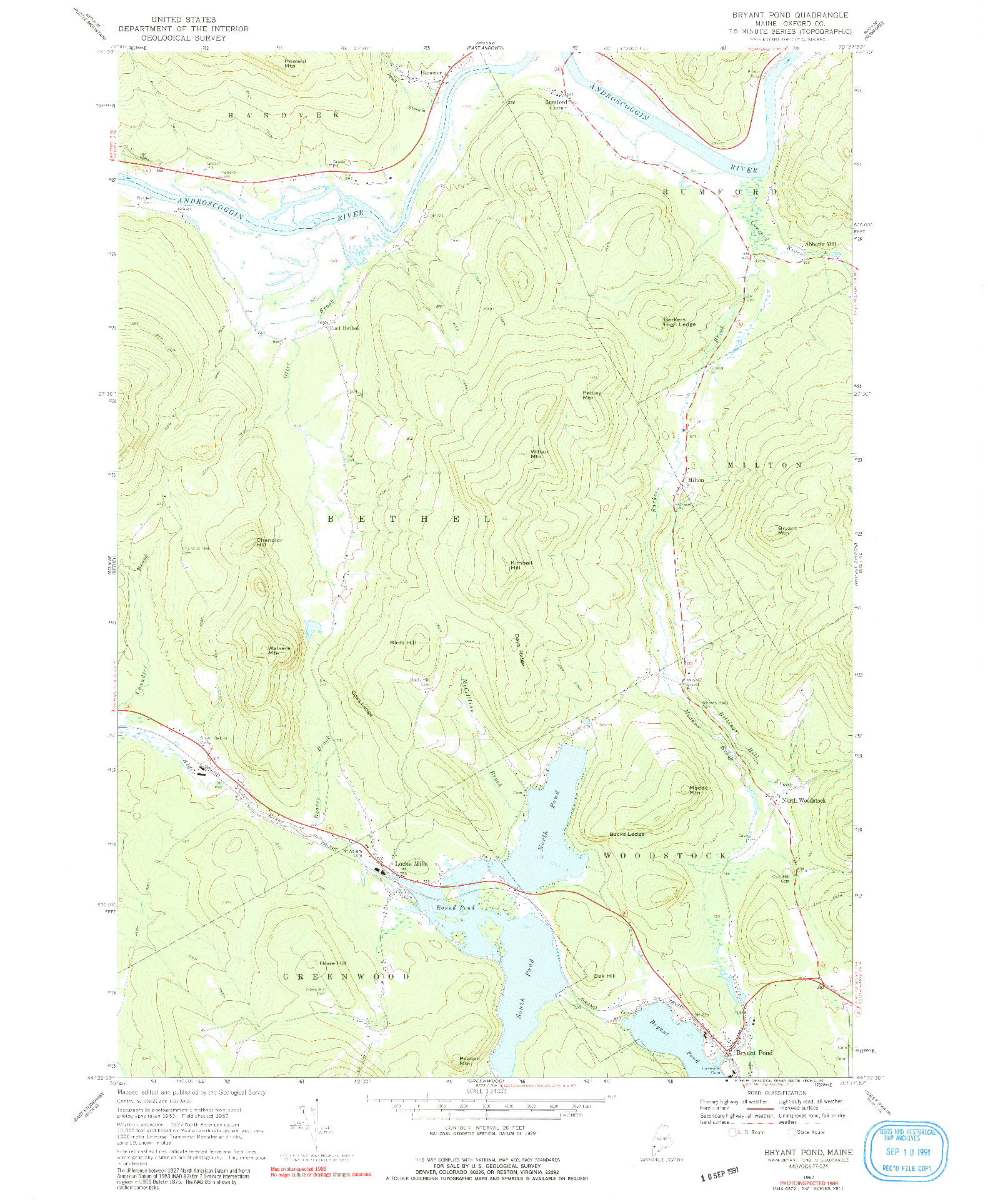 USGS 1:24000-SCALE QUADRANGLE FOR BRYANT POND, ME 1967