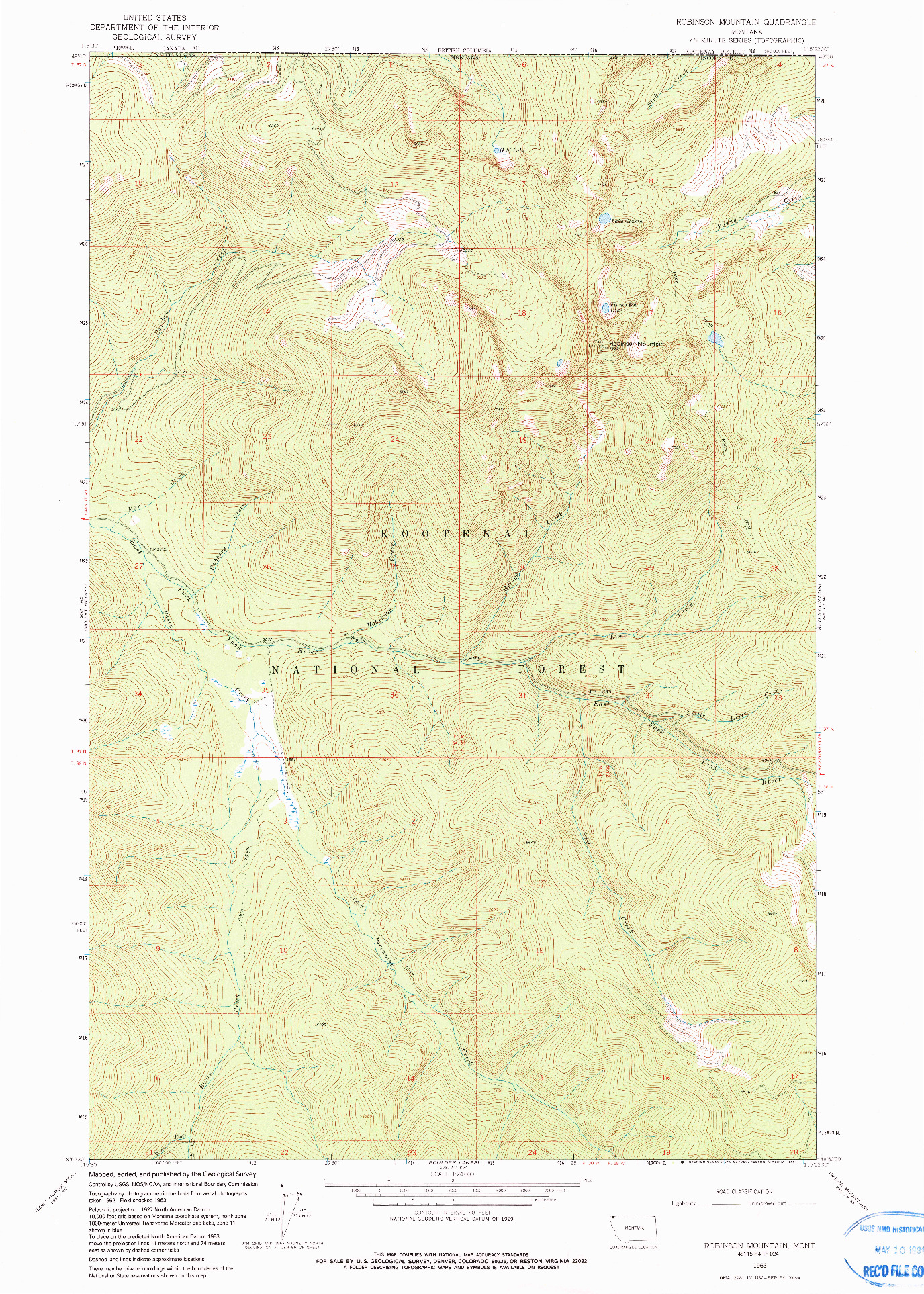 USGS 1:24000-SCALE QUADRANGLE FOR ROBINSON MOUNTAIN, MT 1963