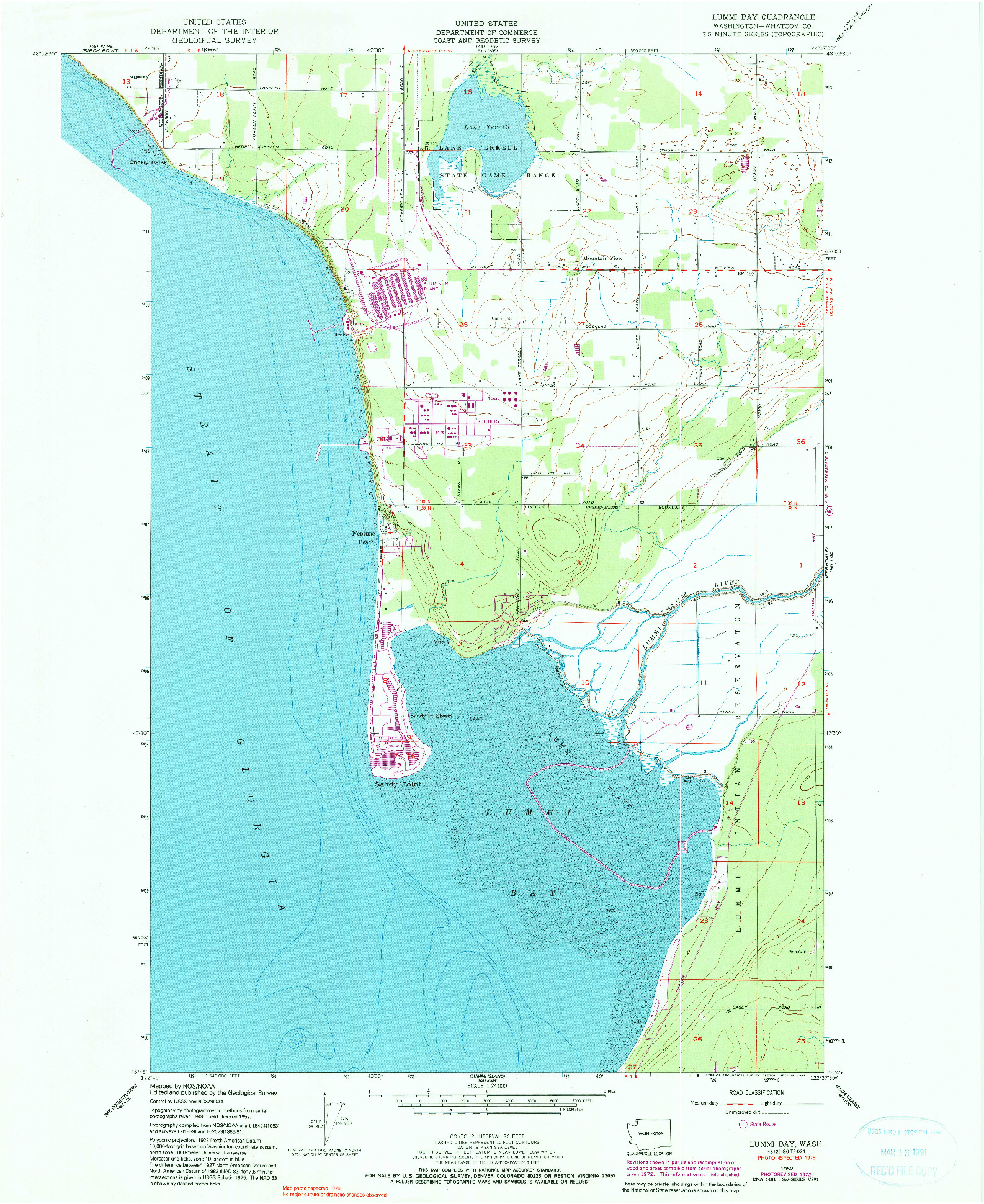 USGS 1:24000-SCALE QUADRANGLE FOR LUMMI BAY, WA 1952