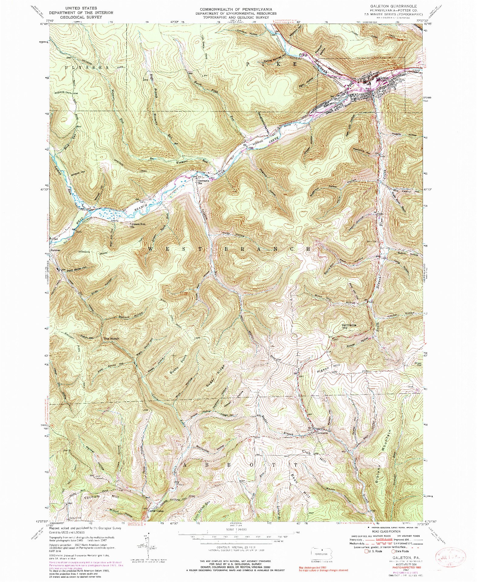 USGS 1:24000-SCALE QUADRANGLE FOR GALETON, PA 1947