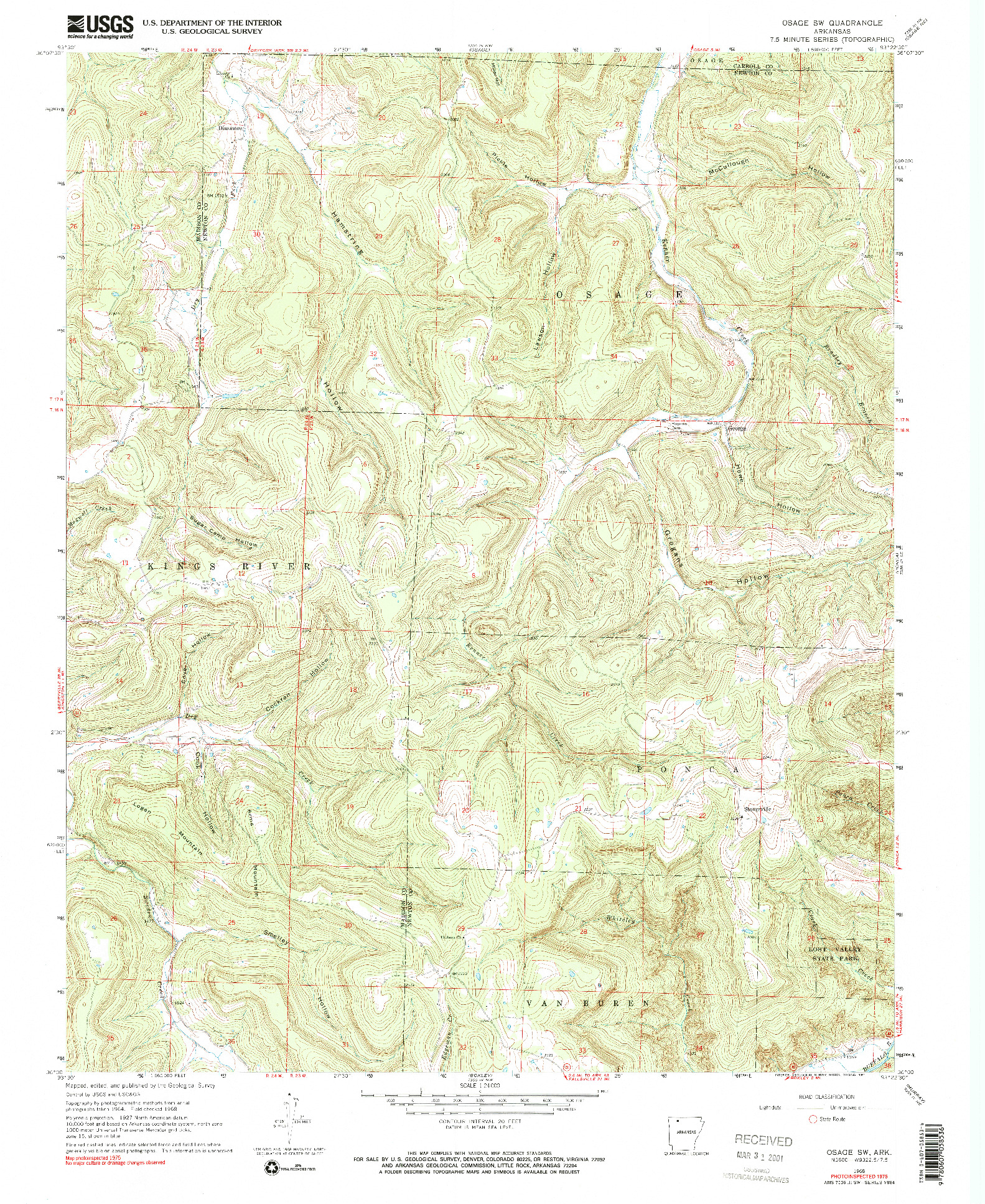 USGS 1:24000-SCALE QUADRANGLE FOR OSAGE SW, AR 1968
