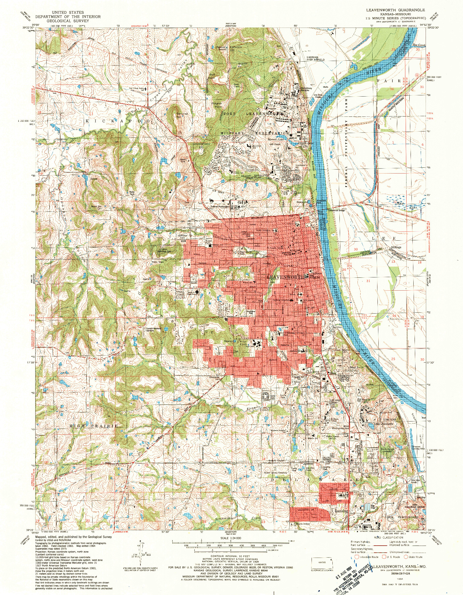 USGS 1:24000-SCALE QUADRANGLE FOR LEAVENWORTH, KS 1984