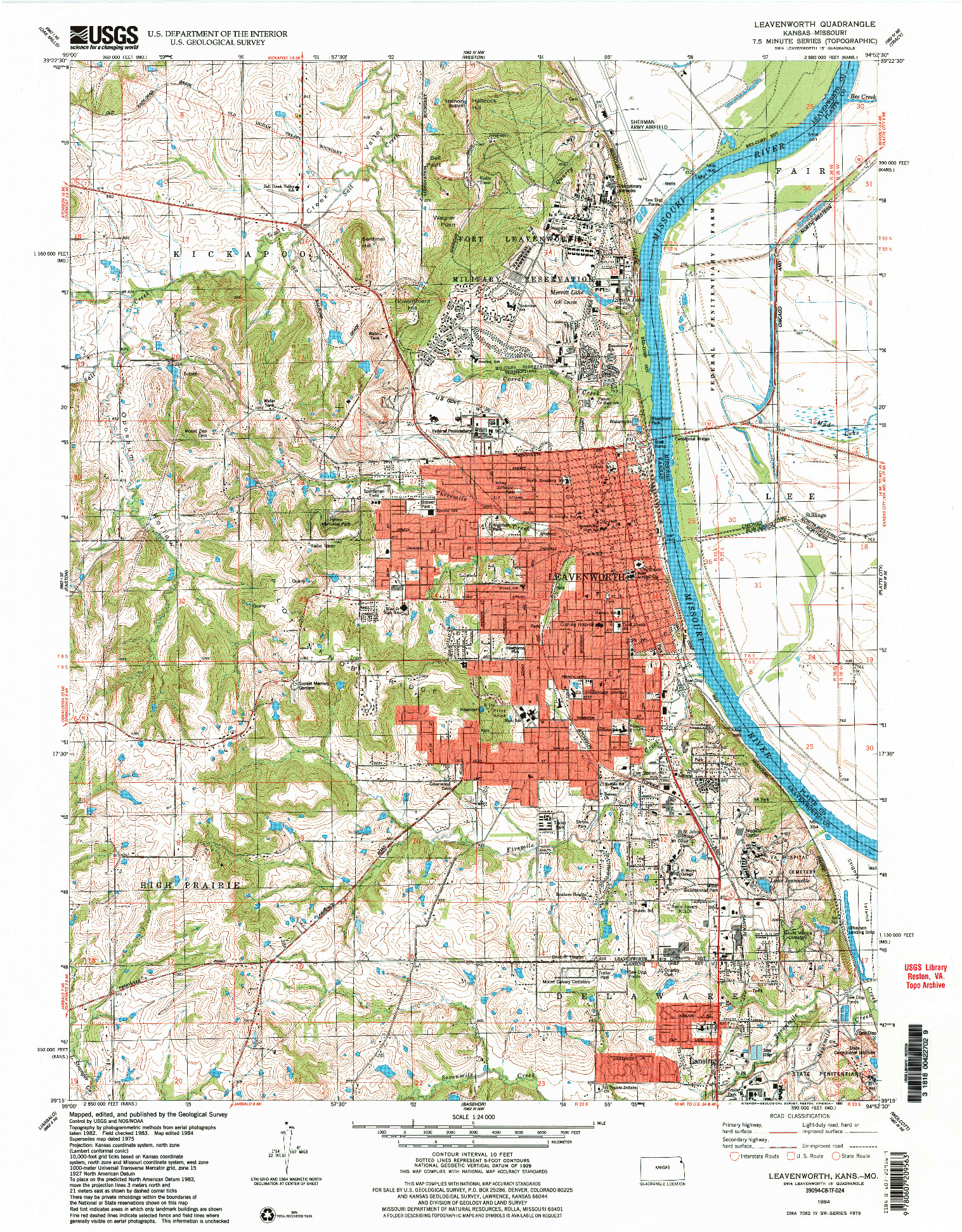 USGS 1:24000-SCALE QUADRANGLE FOR LEAVENWORTH, KS 1984