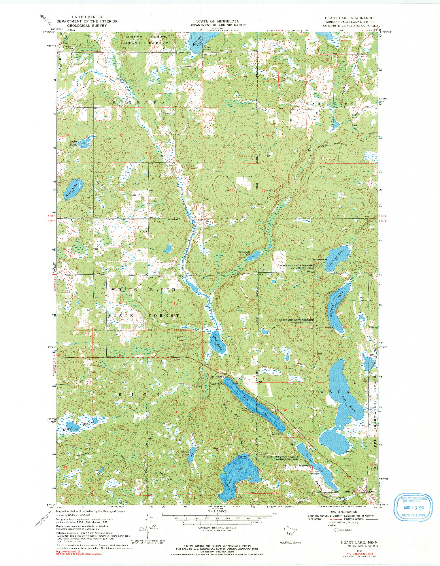 USGS 1:24000-SCALE QUADRANGLE FOR HEART LAKE, MN 1969