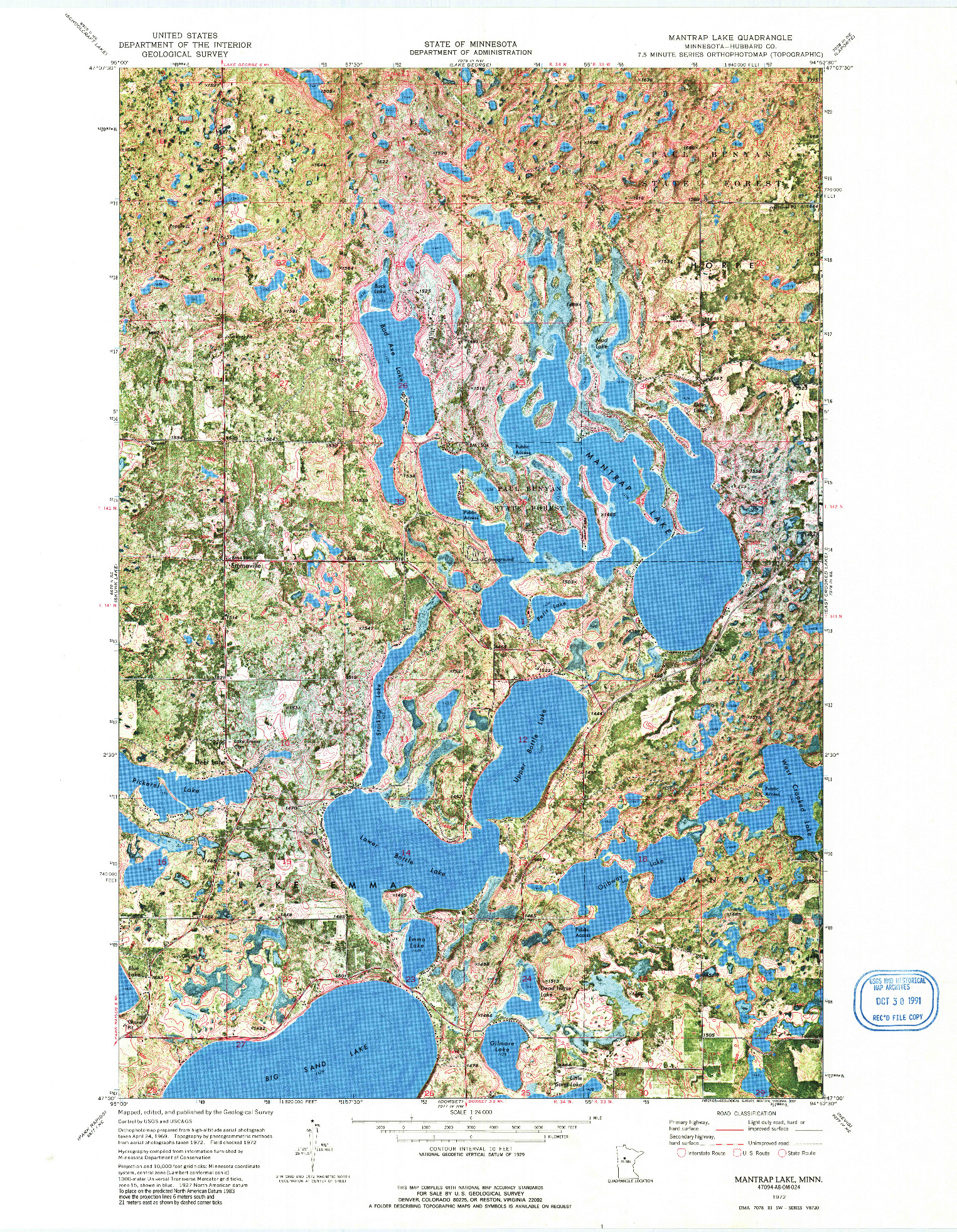 USGS 1:24000-SCALE QUADRANGLE FOR MANTRAP LAKE, MN 1972