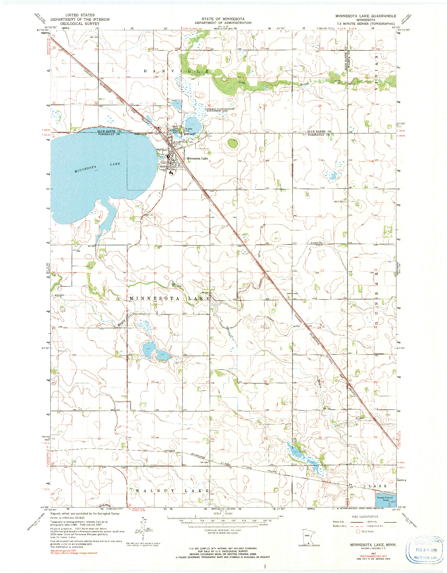 USGS 1:24000-SCALE QUADRANGLE FOR MINNESOTA LAKE, MN 1967