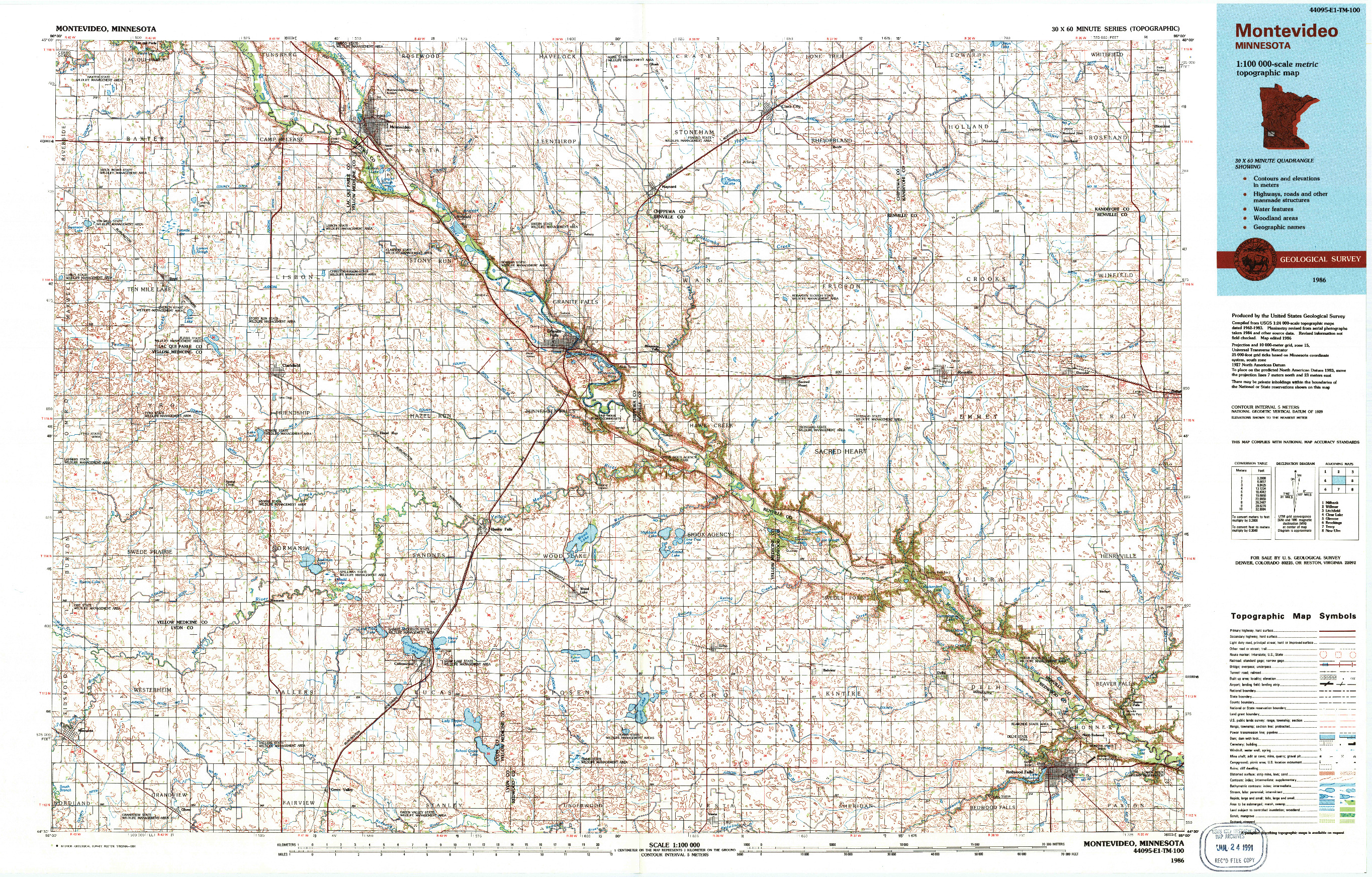 USGS 1:100000-SCALE QUADRANGLE FOR MONTEVIDEO, MN 1986