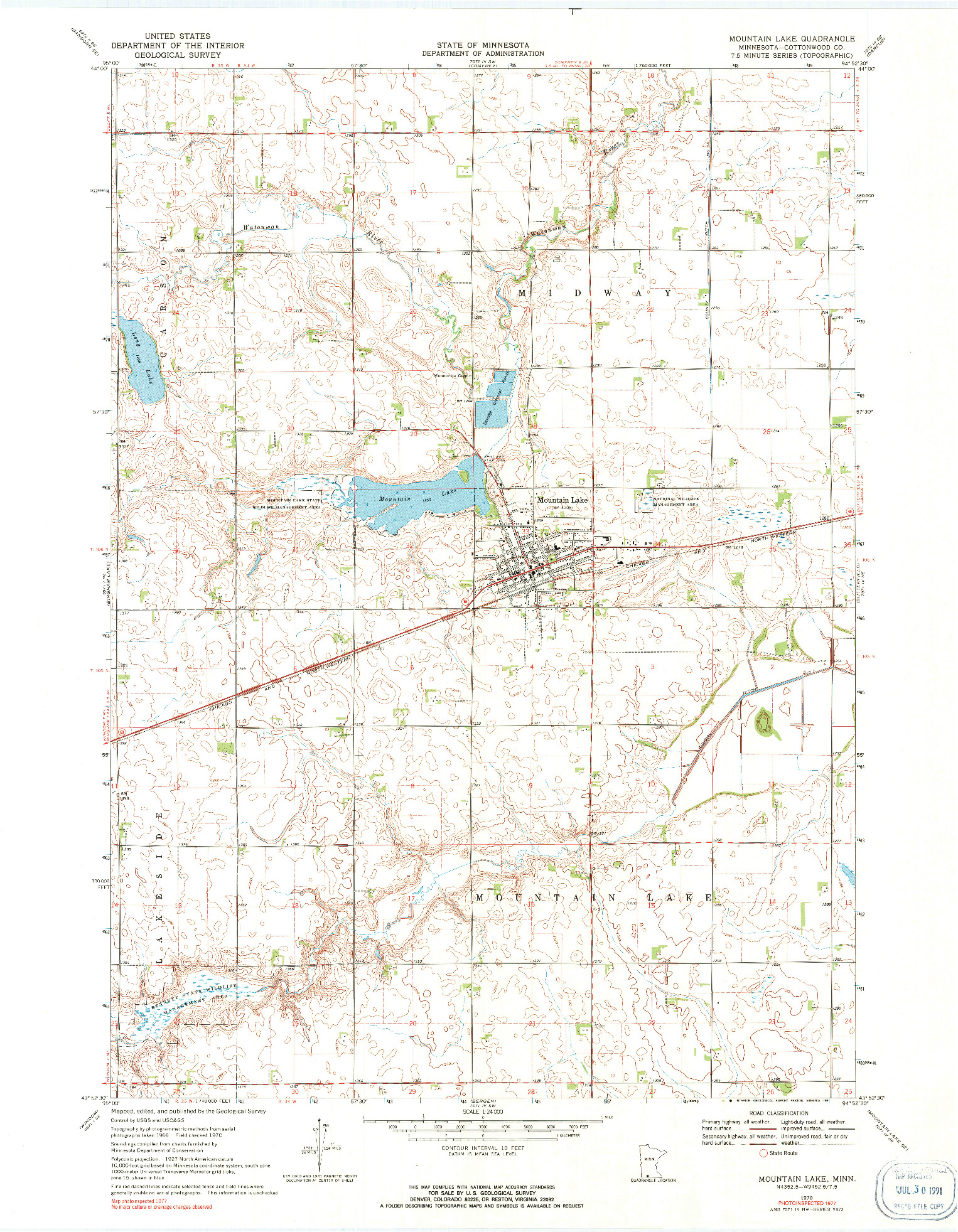 USGS 1:24000-SCALE QUADRANGLE FOR MOUNTAIN LAKE, MN 1970