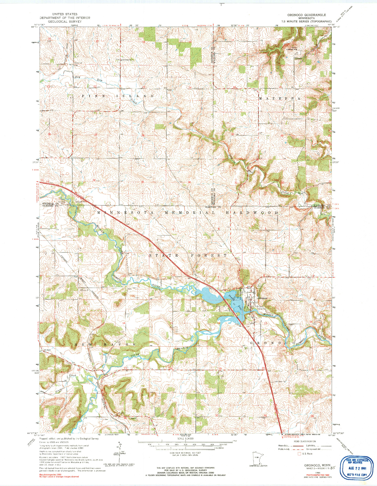 USGS 1:24000-SCALE QUADRANGLE FOR ORONOCO, MN 1965