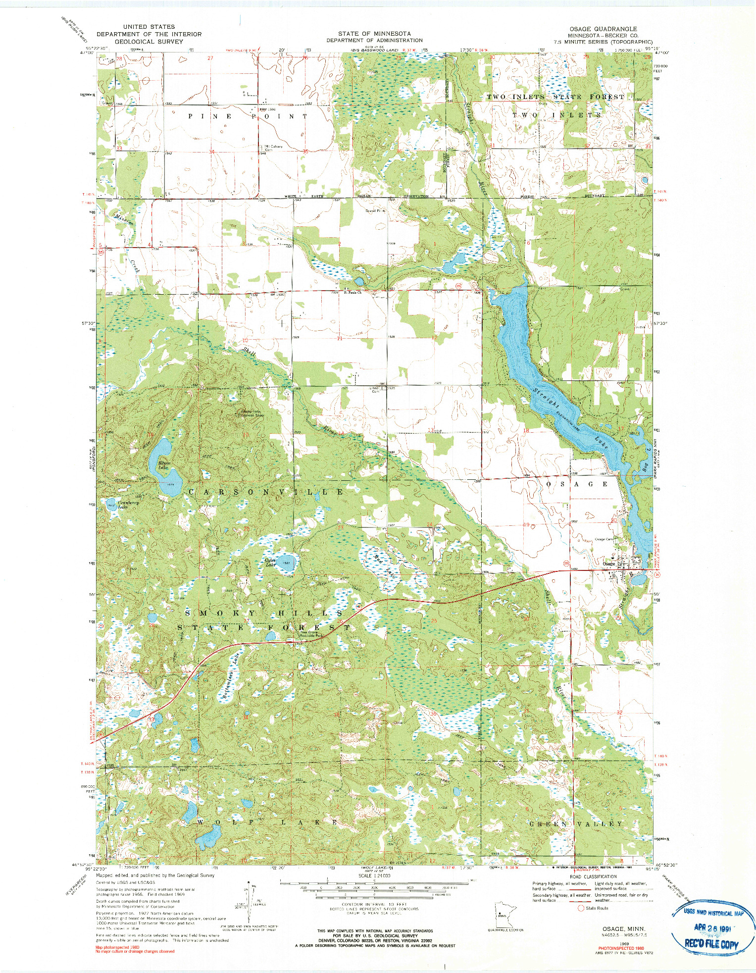 USGS 1:24000-SCALE QUADRANGLE FOR OSAGE, MN 1969