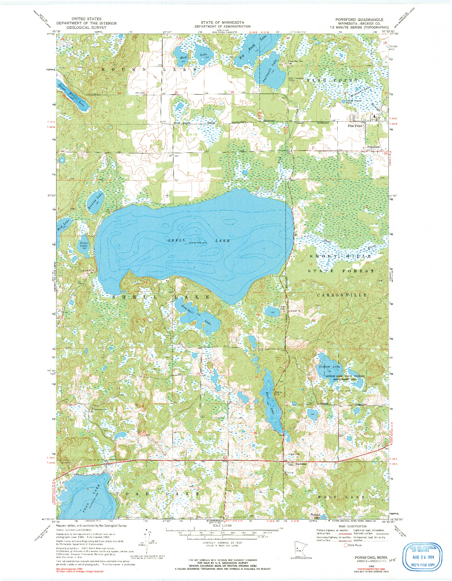 USGS 1:24000-SCALE QUADRANGLE FOR PONSFORD, MN 1969