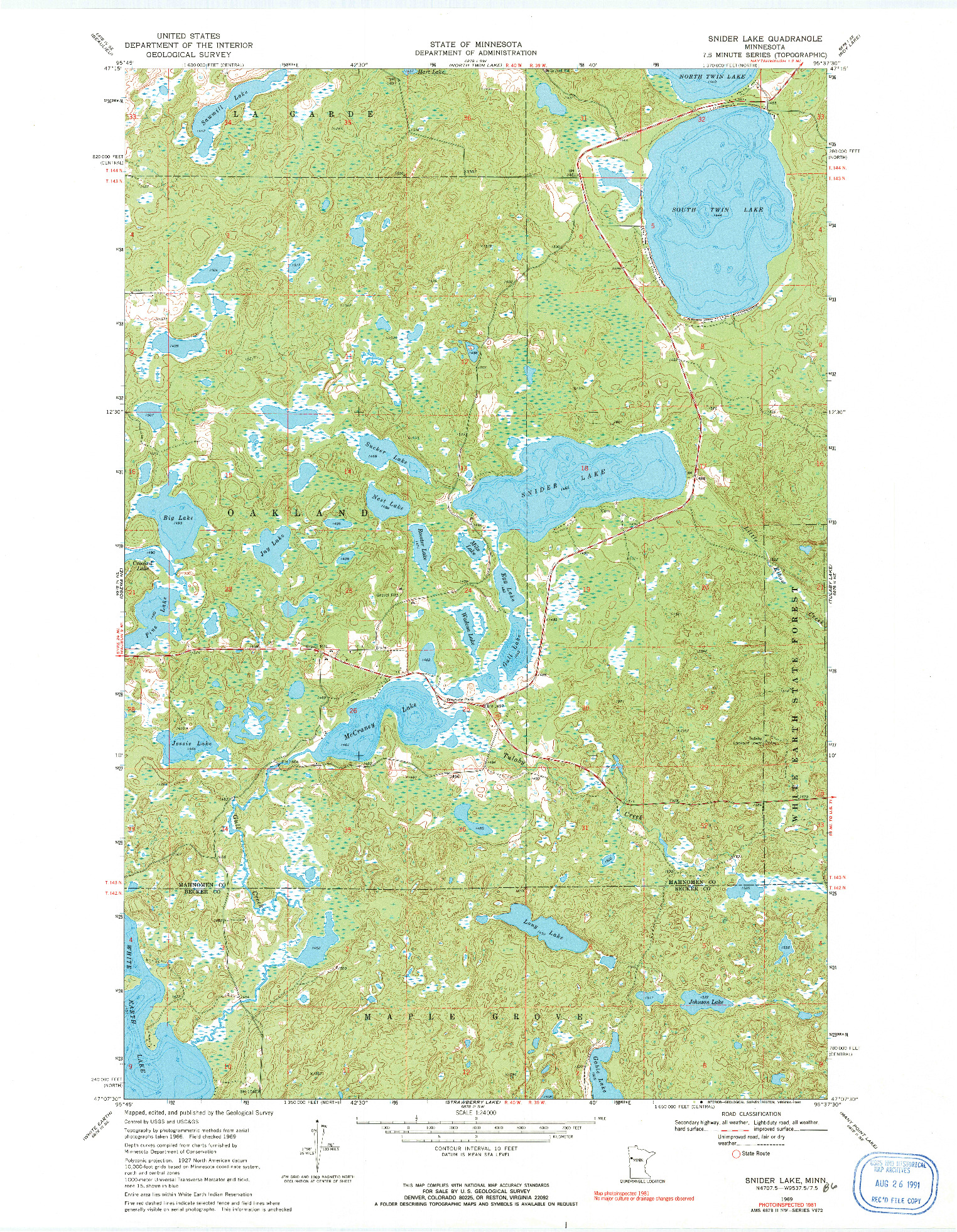 USGS 1:24000-SCALE QUADRANGLE FOR SNIDER LAKE, MN 1969