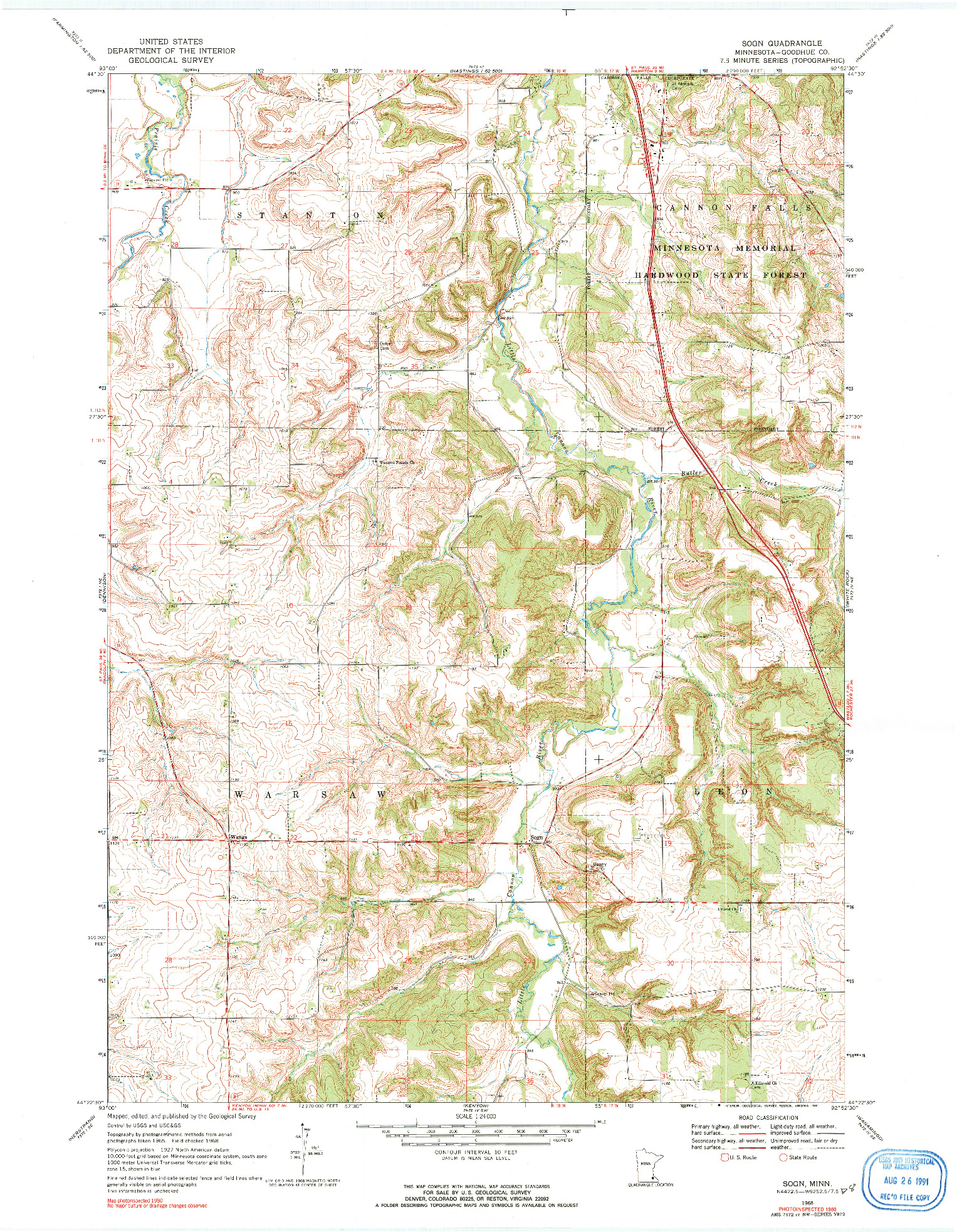 USGS 1:24000-SCALE QUADRANGLE FOR SOGN, MN 1968