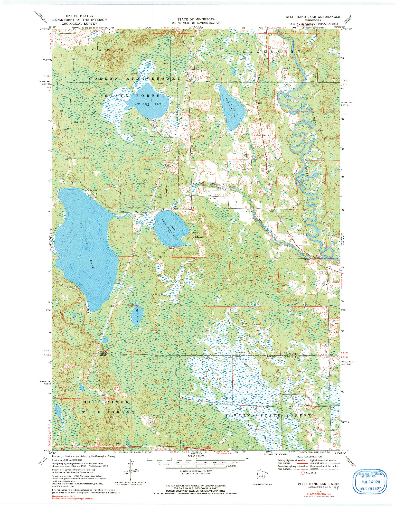 USGS 1:24000-SCALE QUADRANGLE FOR SPLIT HAND LAKE, MN 1970