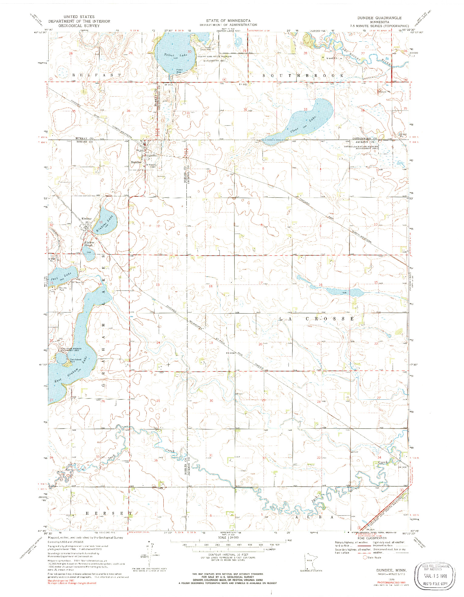USGS 1:24000-SCALE QUADRANGLE FOR DUNDEE, MN 1970