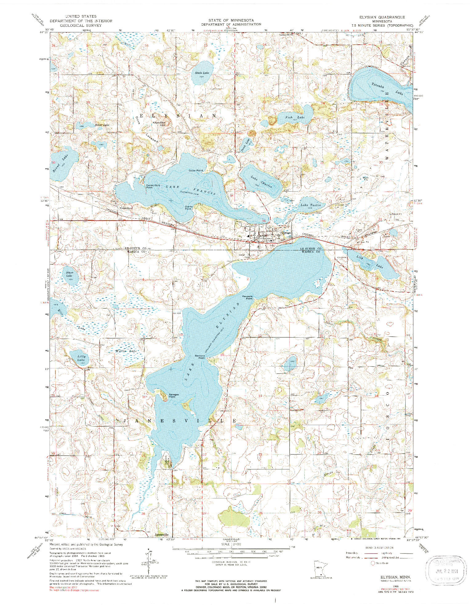 USGS 1:24000-SCALE QUADRANGLE FOR ELYSIAN, MN 1966