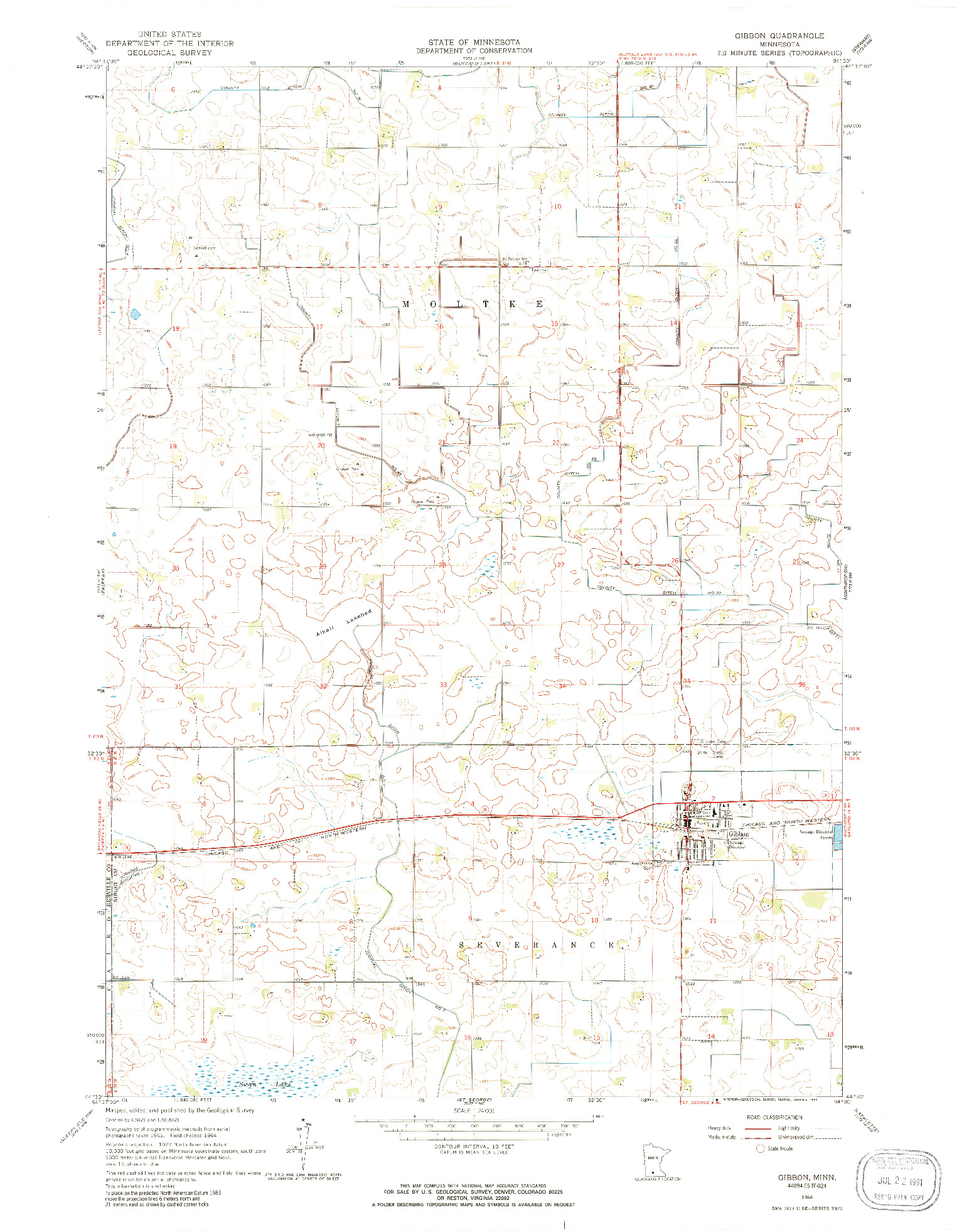 USGS 1:24000-SCALE QUADRANGLE FOR GIBBON, MN 1964