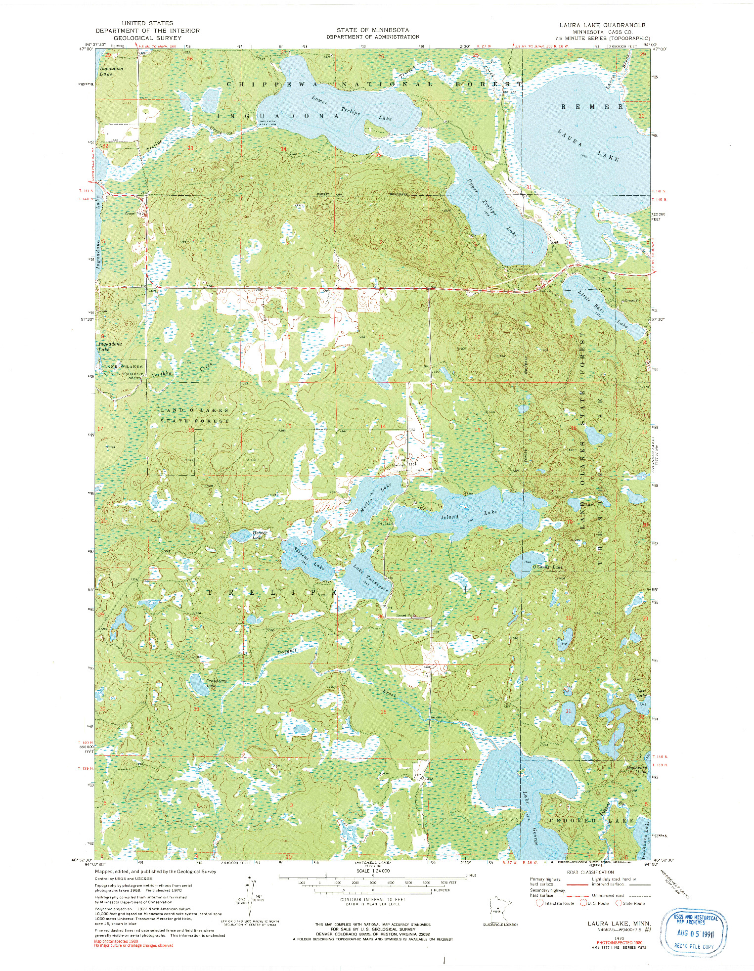 USGS 1:24000-SCALE QUADRANGLE FOR LAURA LAKE, MN 1970
