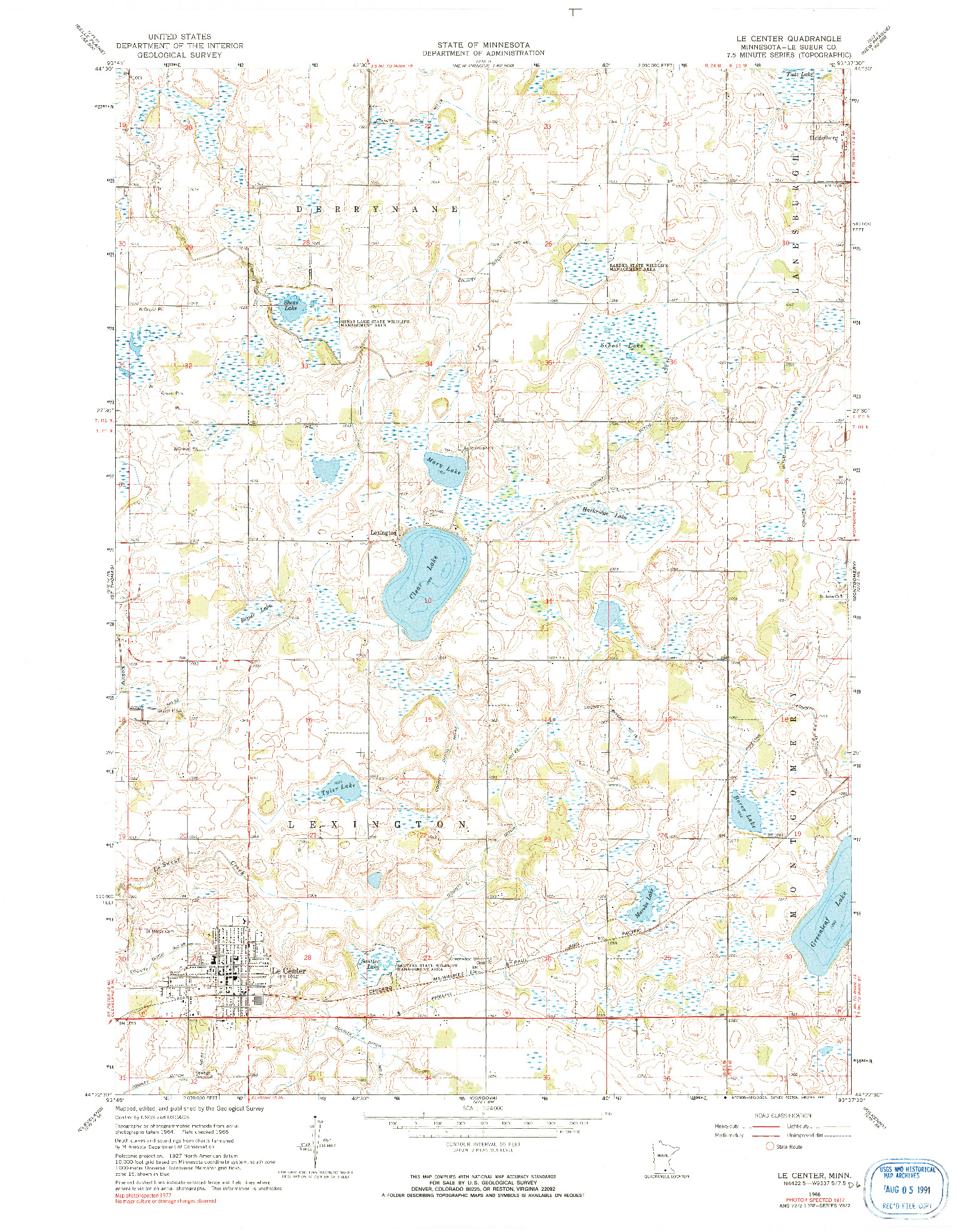 USGS 1:24000-SCALE QUADRANGLE FOR LE CENTER, MN 1966