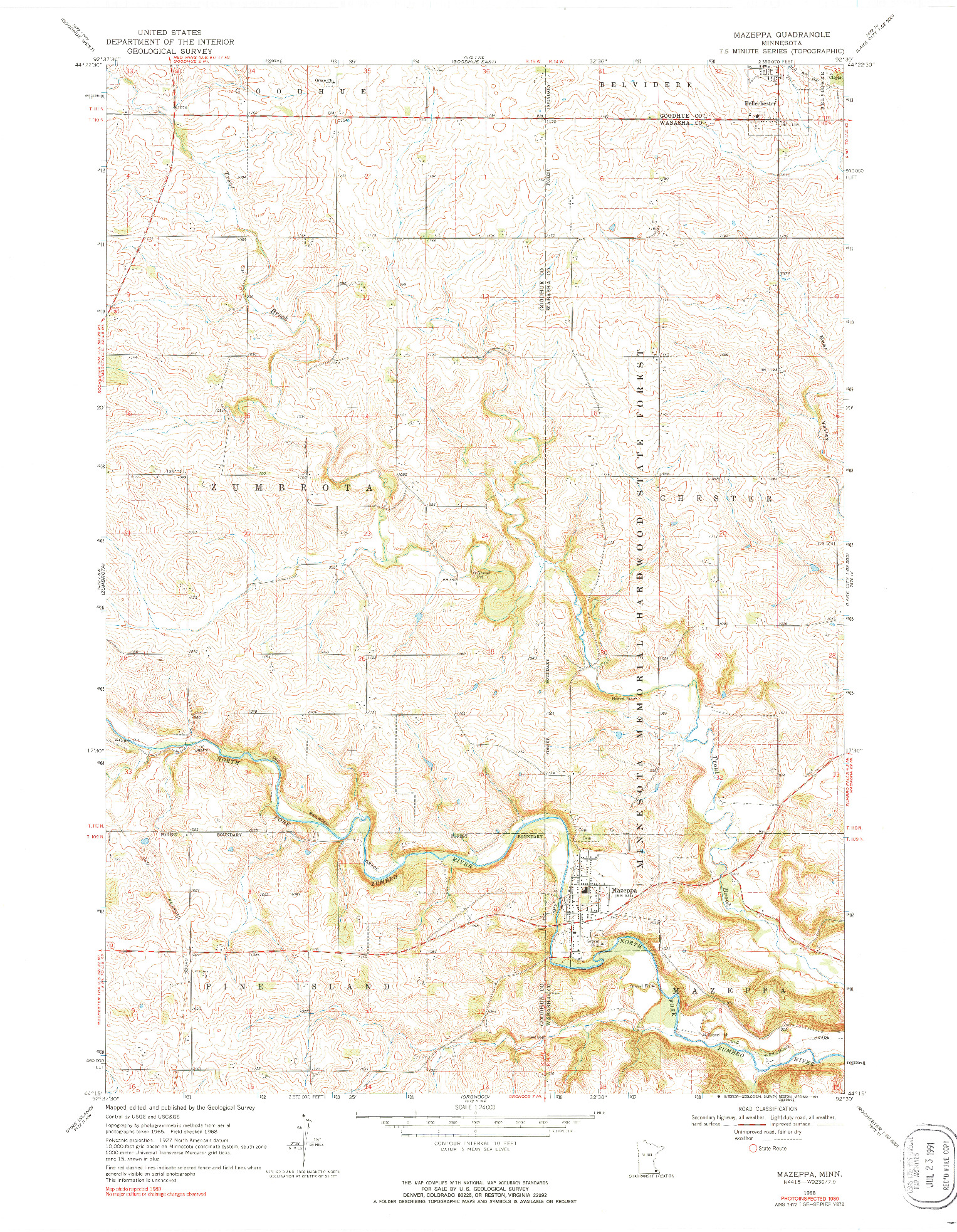 USGS 1:24000-SCALE QUADRANGLE FOR MAZEPPA, MN 1968