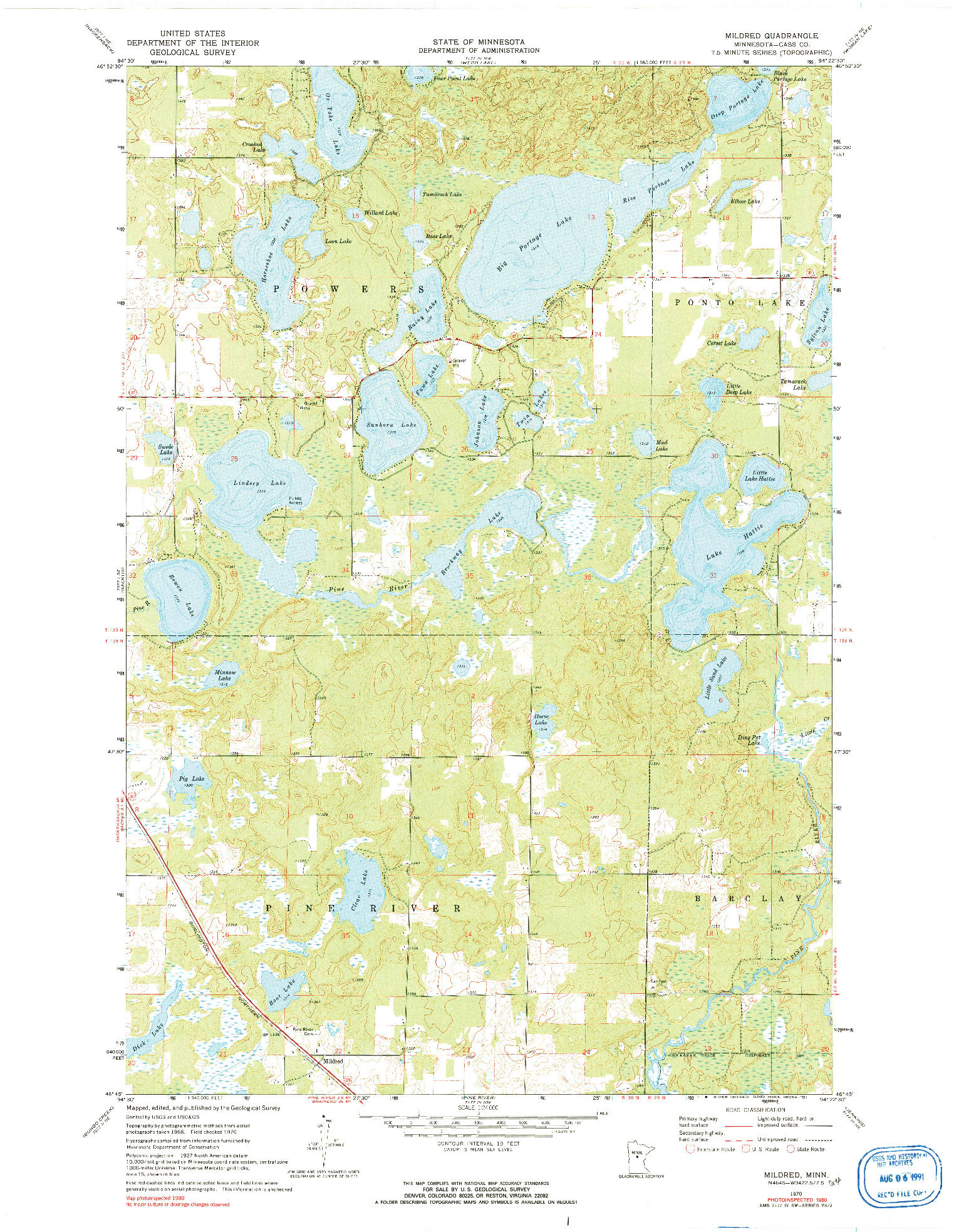 USGS 1:24000-SCALE QUADRANGLE FOR MILDRED, MN 1970