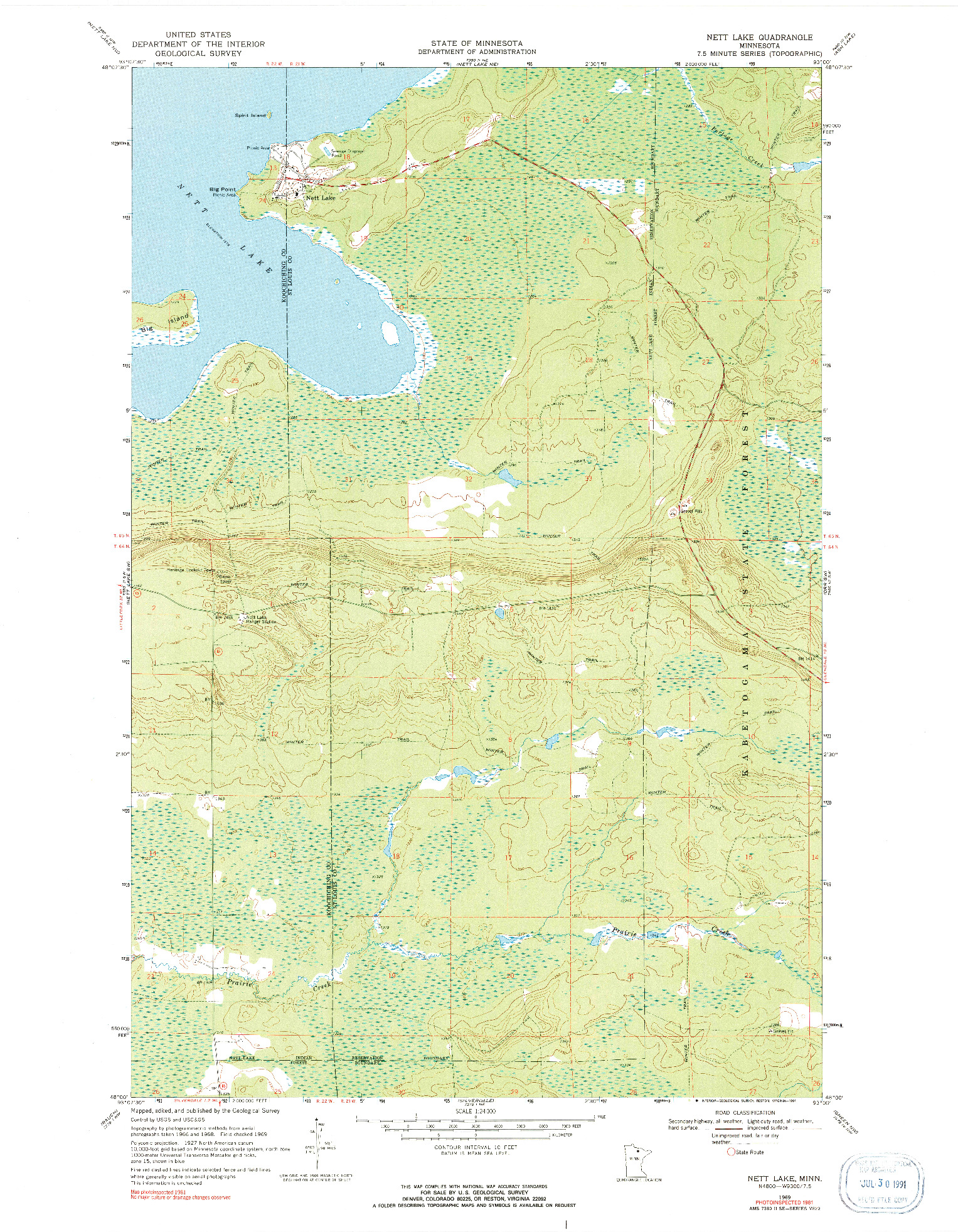 USGS 1:24000-SCALE QUADRANGLE FOR NETT LAKE, MN 1969